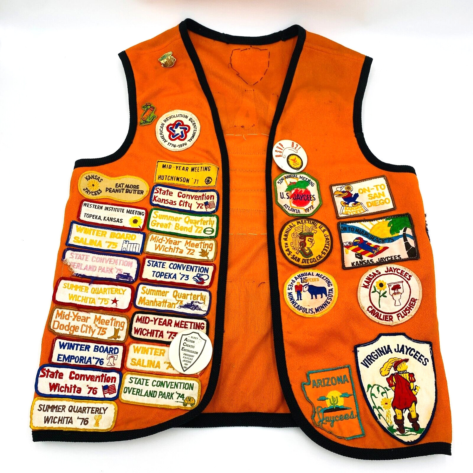 RARE Vintage 1960s Onaga Jaycees Orange/Black Boy Scouts Vest with Patches