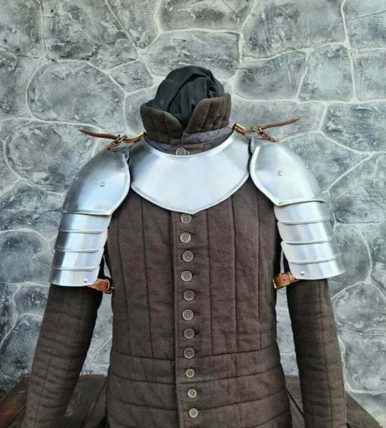 Set pair of pauldrons with gorget steel larp armor