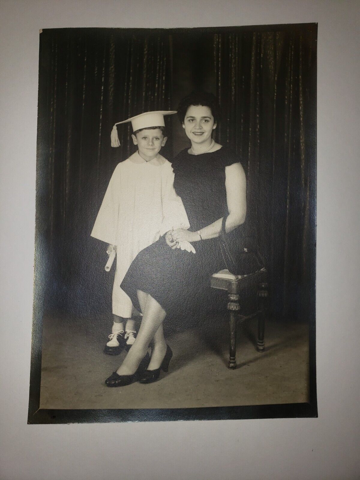 5x7-1950\'s Black and White Photo Mother Son Graduate Graduation
