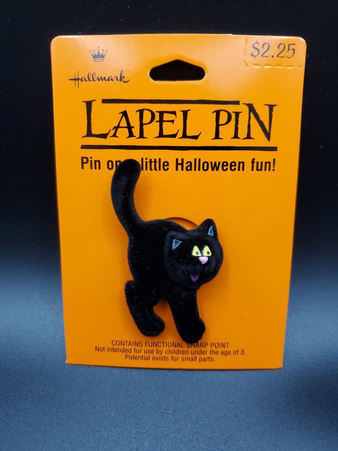Vintage Halloween Cute Fuzzy Black Cat Brooch (Hallmark Pin)