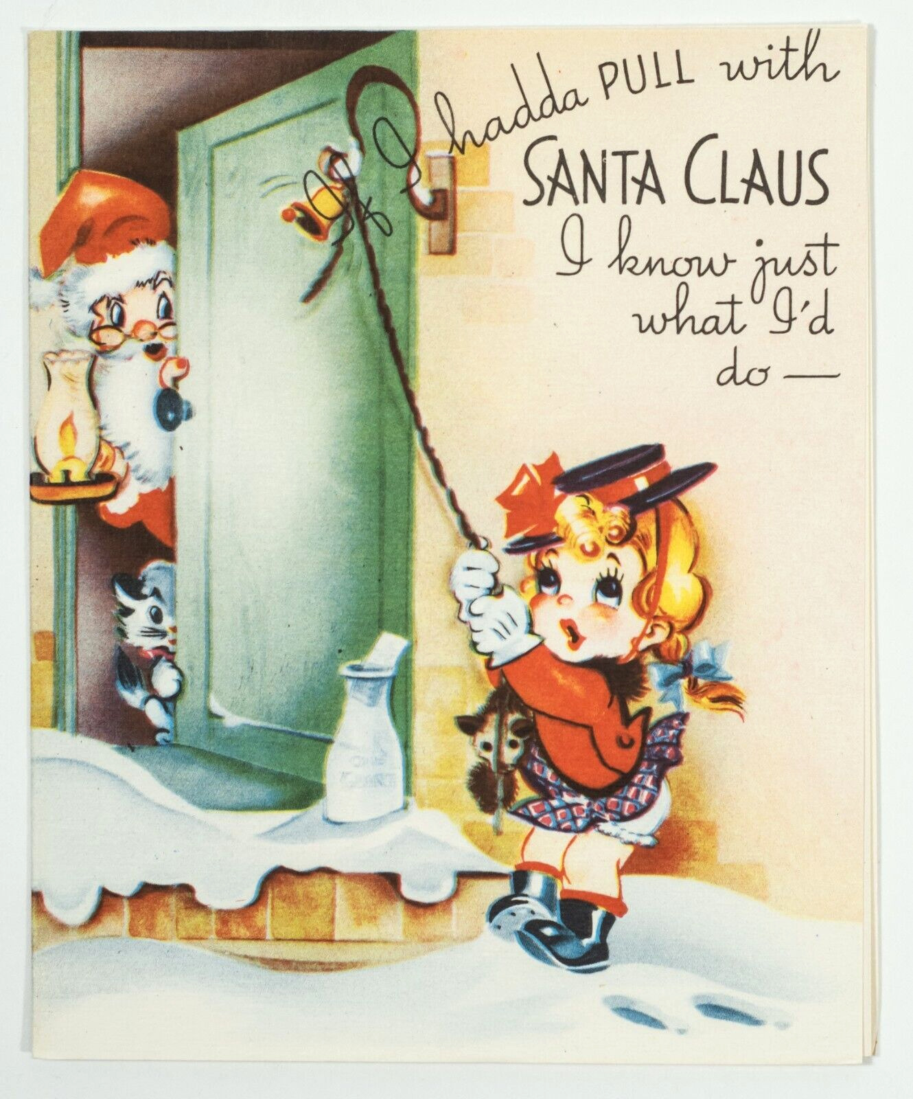 Vintage Christmas Card 1950s Cute Cartoon Cute Girl Santa Claus Stonybrook Line