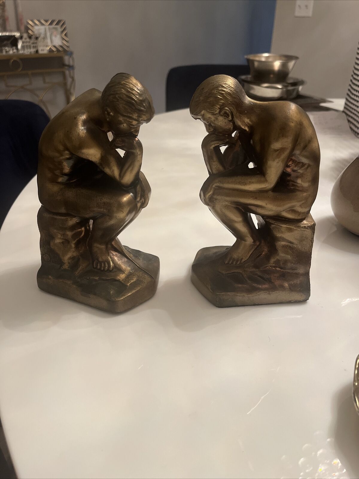 1928 Vtg Brass The Thinker Bookends
