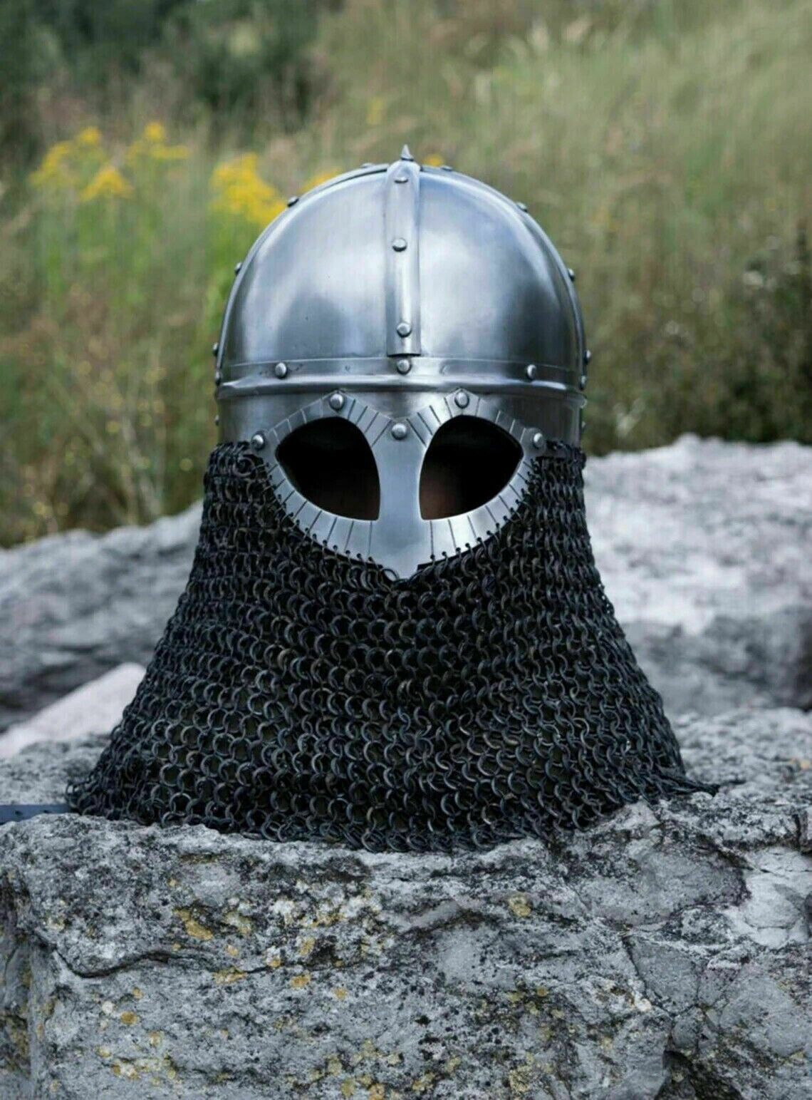 16 Ga SCA LARP Arm Medieval Chainmail Authentic Viking Riveted Chain mail Helmet
