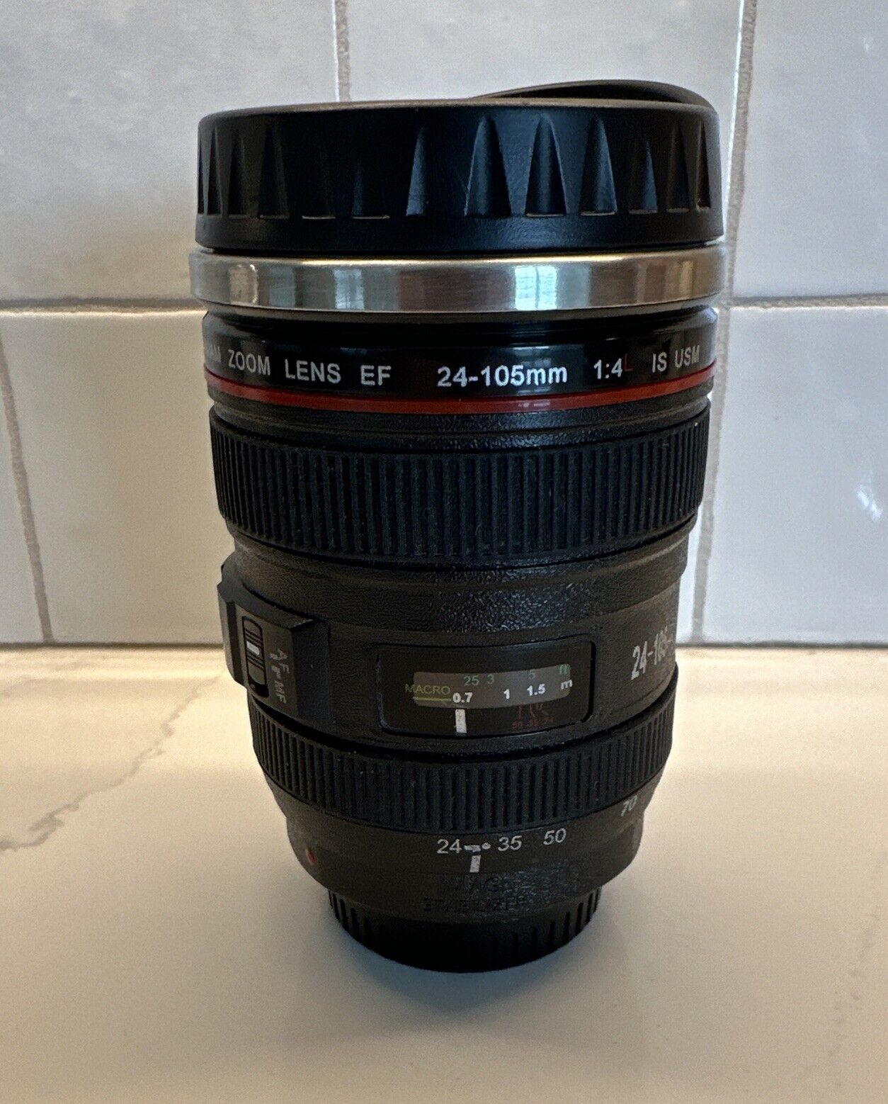 Caniam Camera Lens Thermos Cup EF 24-105mm Macro Travel Tea Coffee Mug Black