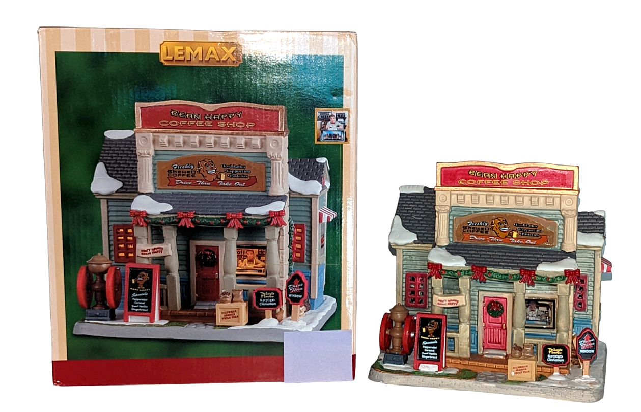 LEMAX Bean Happy Coffee Shop Lighted Porcelain Building Christmas Village Gift