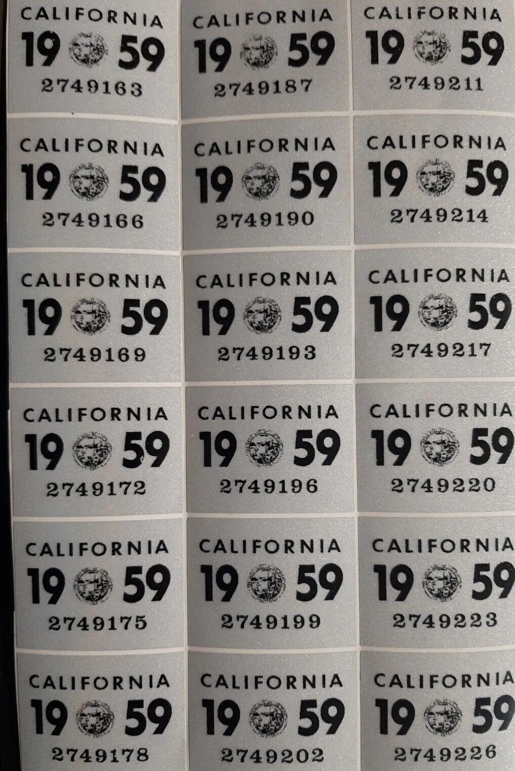 1959 California License Plate Registration Sticker, YOM, CA DMV
