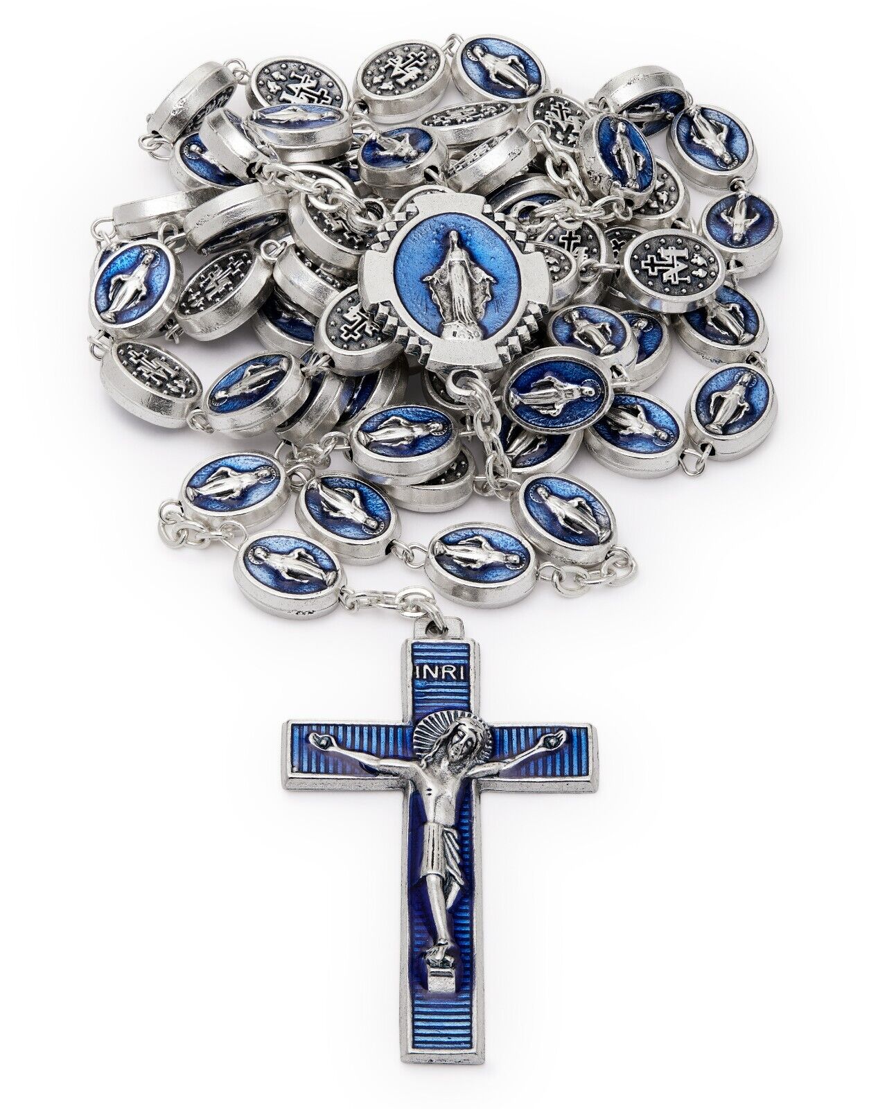 Miraculous Virgin Rosary Blue Beads Catholic Necklace Blessed By Pope Francis