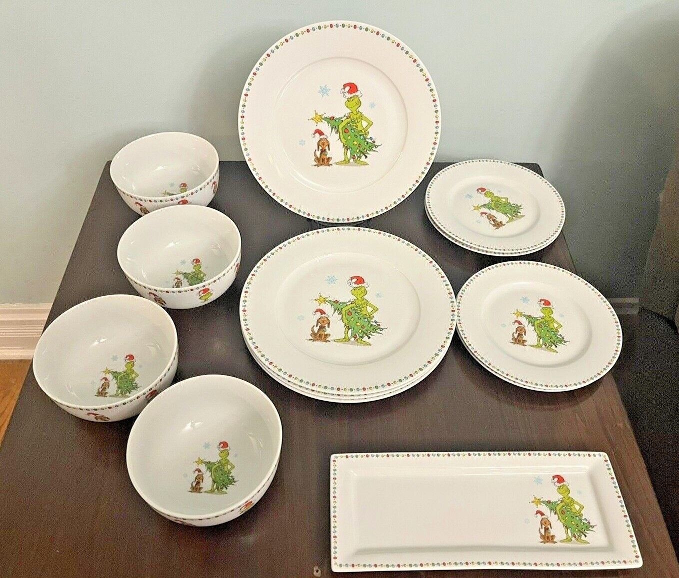 Dr. Seuss The Grinch and Max Christmas 13 Pc SET Dinner Salad Plates Bowls Tray
