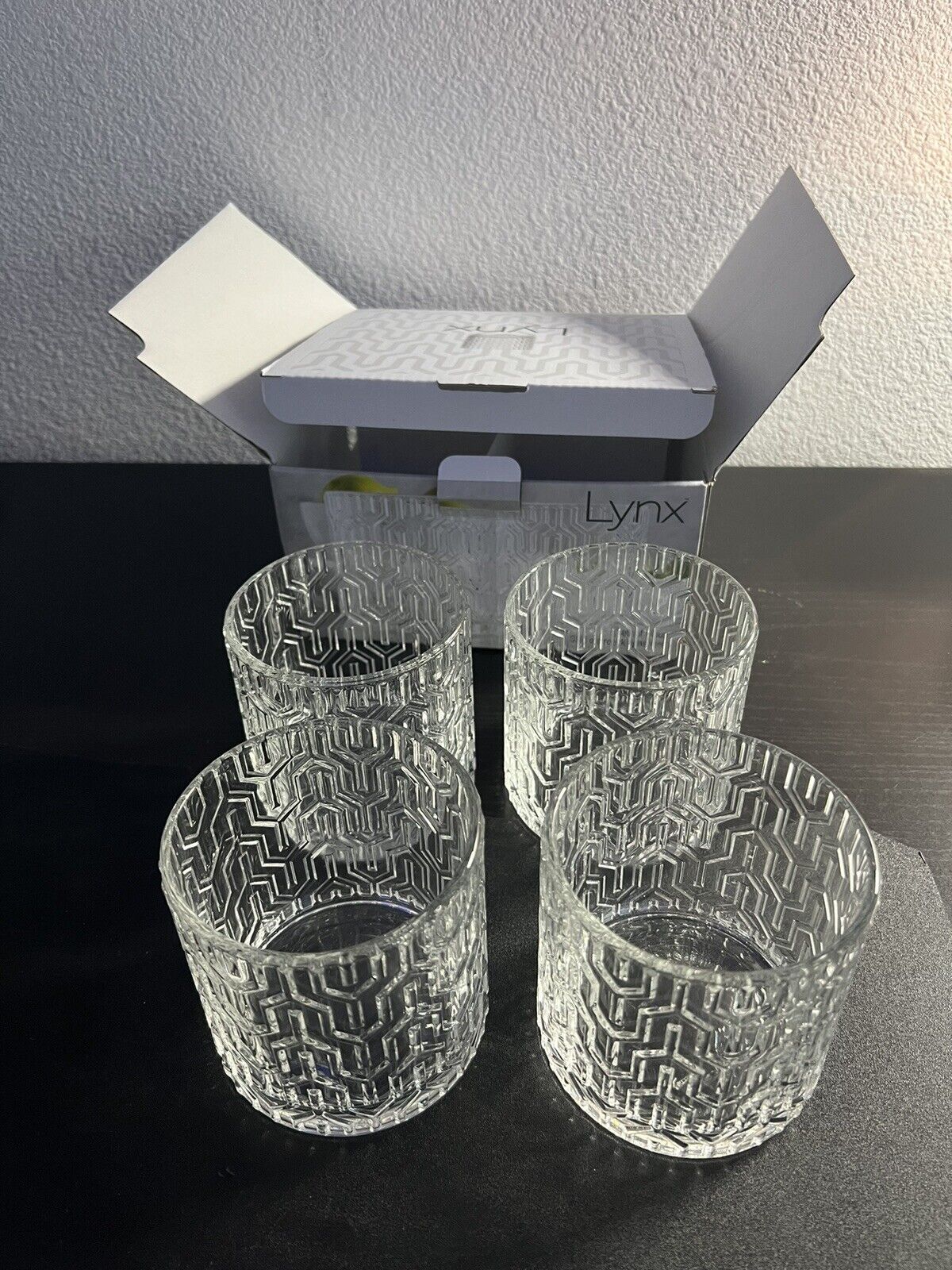 LYNX Whiskey Glasses Set Of 4 Rock 13.5 Oz NEW WITH BOX HOME ESSENTIALS - Clear
