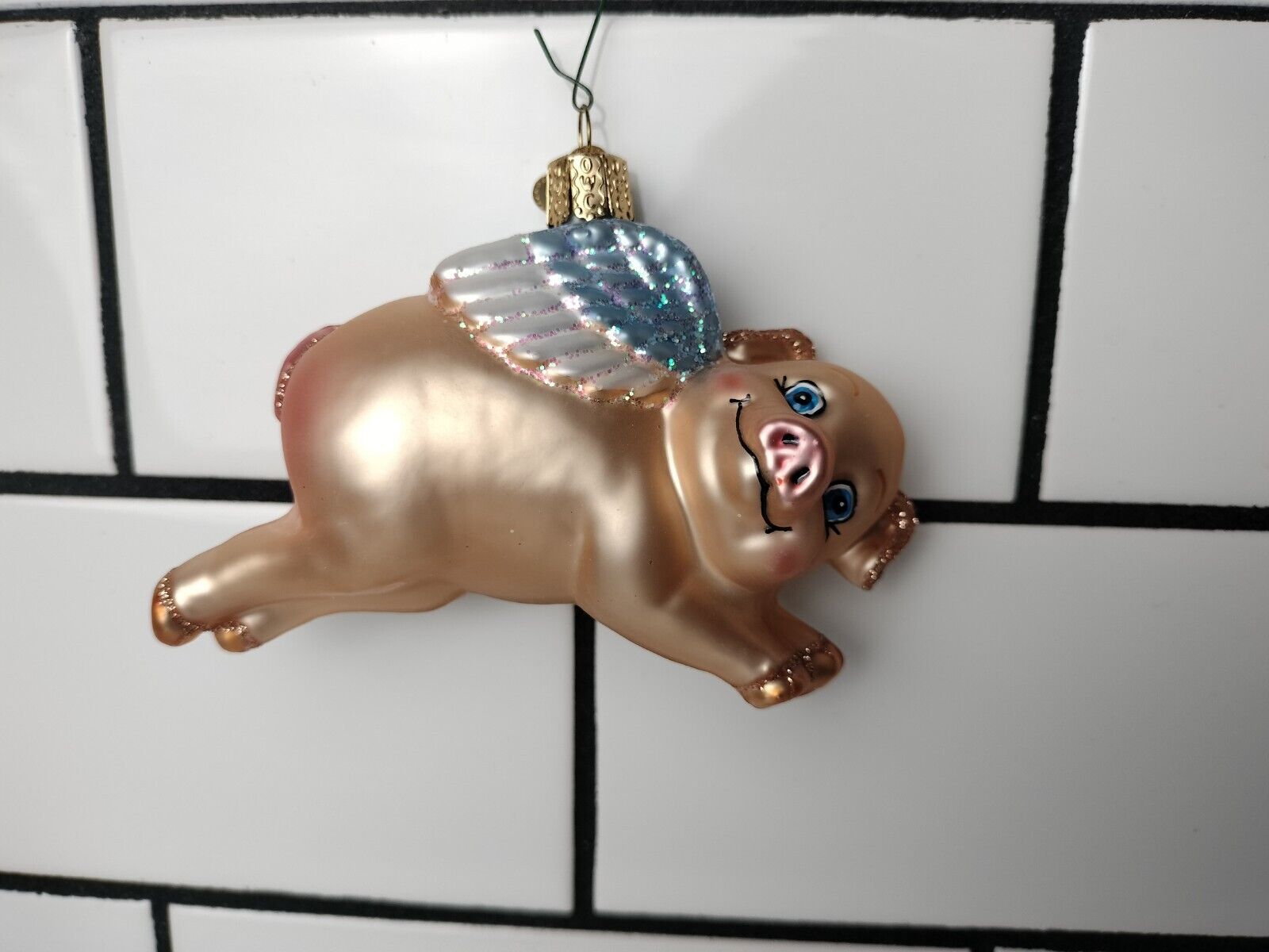 Flying Pig Blown Glass Christmas OWC Ornament Old World