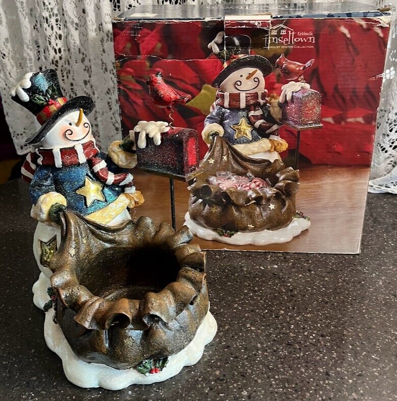 VTG Kirkland Tinseltown snowman candy dish Christmas