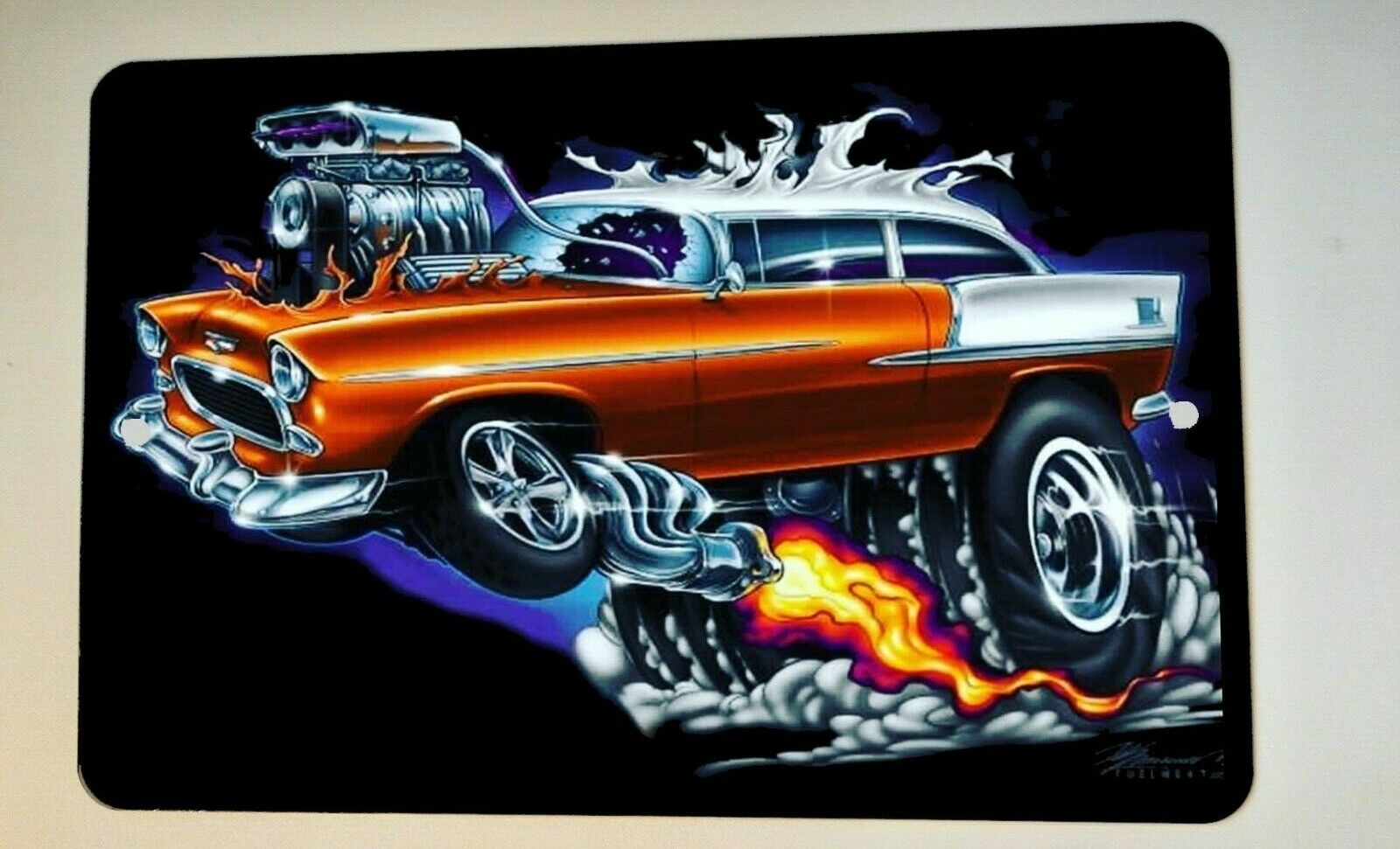 Hot Rod Wheelie Gasser Street Car Artwork 8x12 Metal Wall Sign