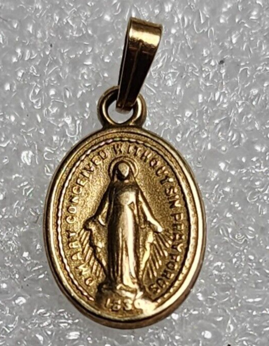 Catholic Vintage 10k Gold Tiny Miraculous Medal Mary Religious Medal