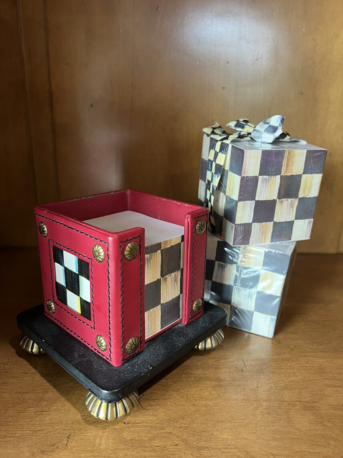 mckenzie child’s - Courtly Check With Red - Office Post It Holder Vintage Set