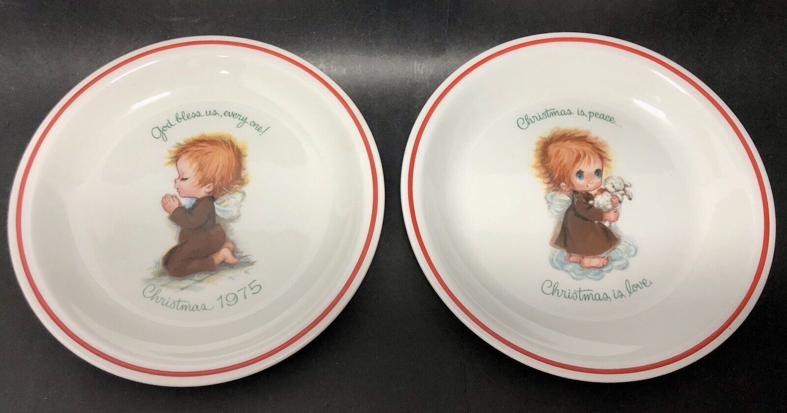 Vtg 70s Little Folks Big Eyes Collectors Christmas Plates England Children Kids