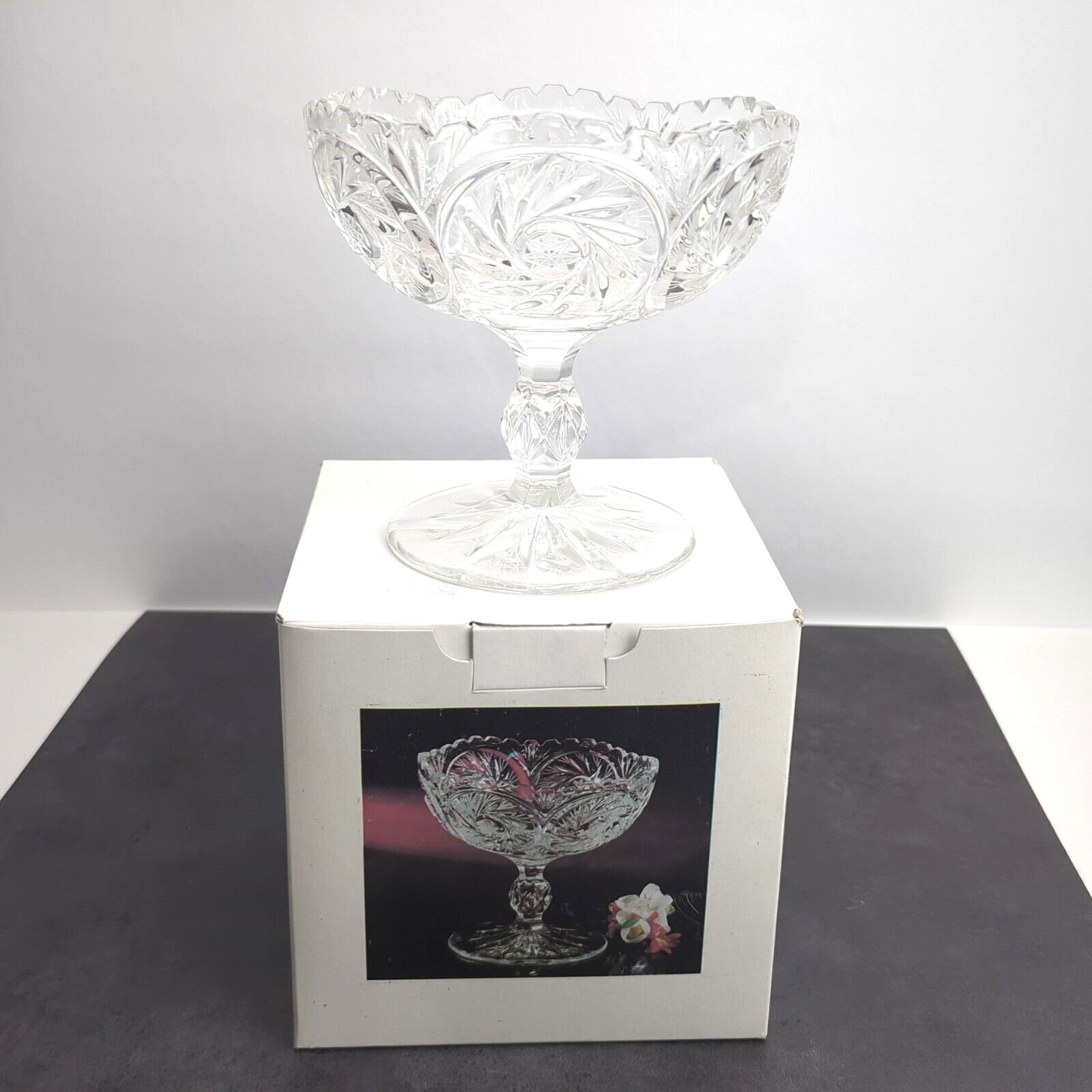 Vintage Royal Pinwheel Crystal Glass Compote 16/1 #11911-6 NEW In Box