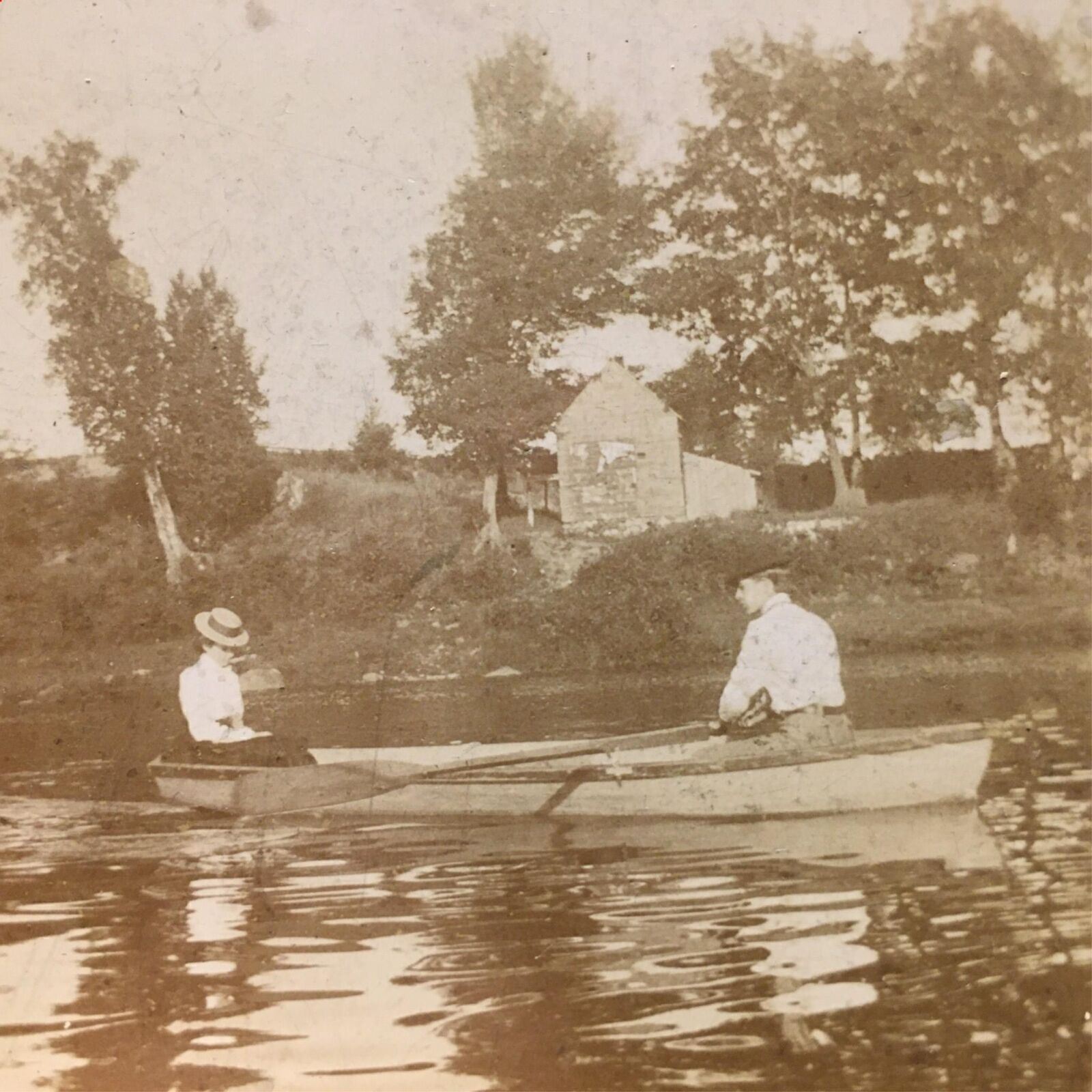1860s 70s 80s Young Courting Couple in Rowboat Stereoview - C28A-2