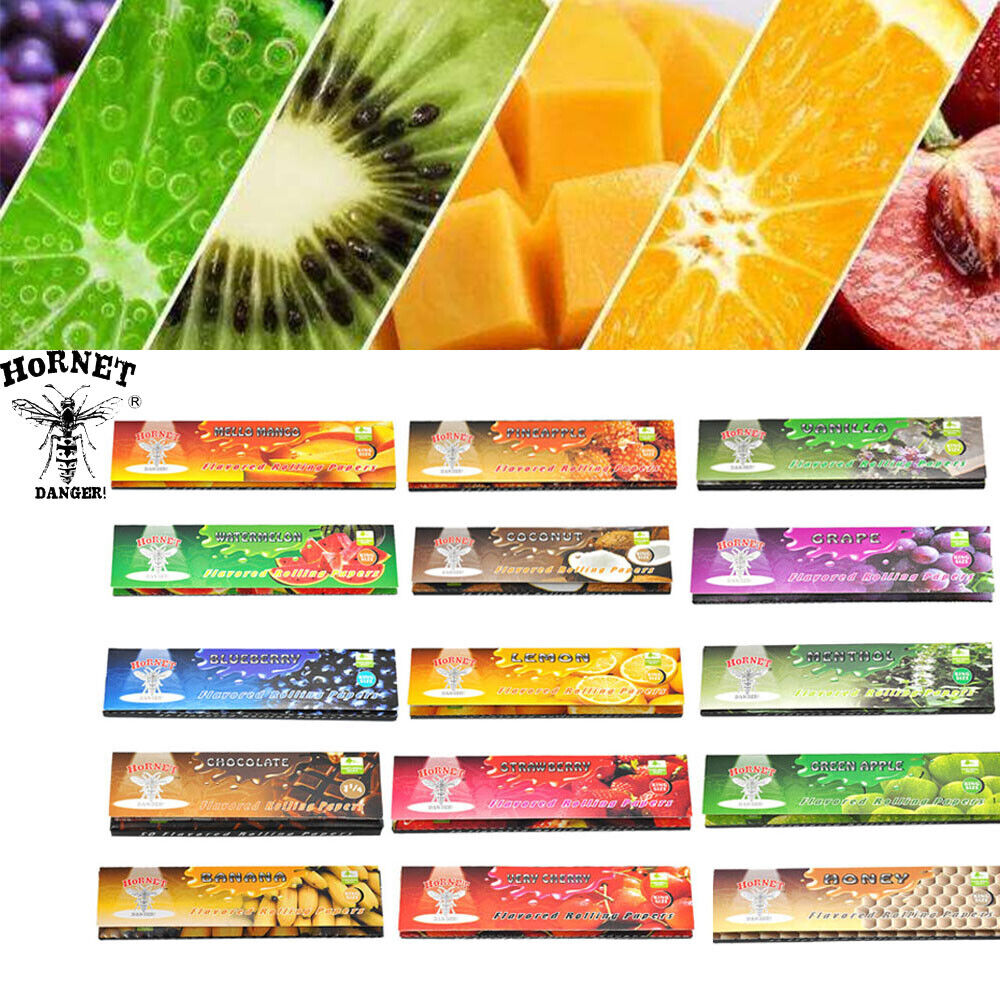 15 Packs HORNET King Size Classic Mixed Fruit Flavors Cigarette Rolling Papers