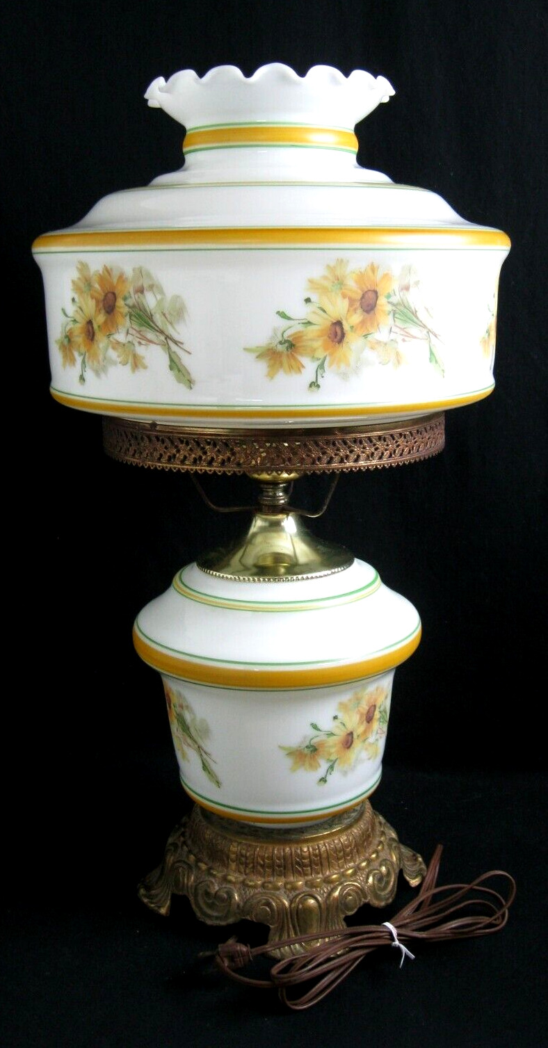 Very Large 3 Way “Gone With the Wind” style Hurricane Lamp. (Ek)-(EF) Ind. 1973.