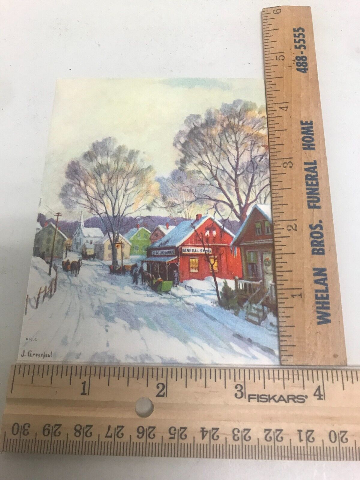 1948 J Greenleaf Old Country Winter Village Christmas Greeting Card Used