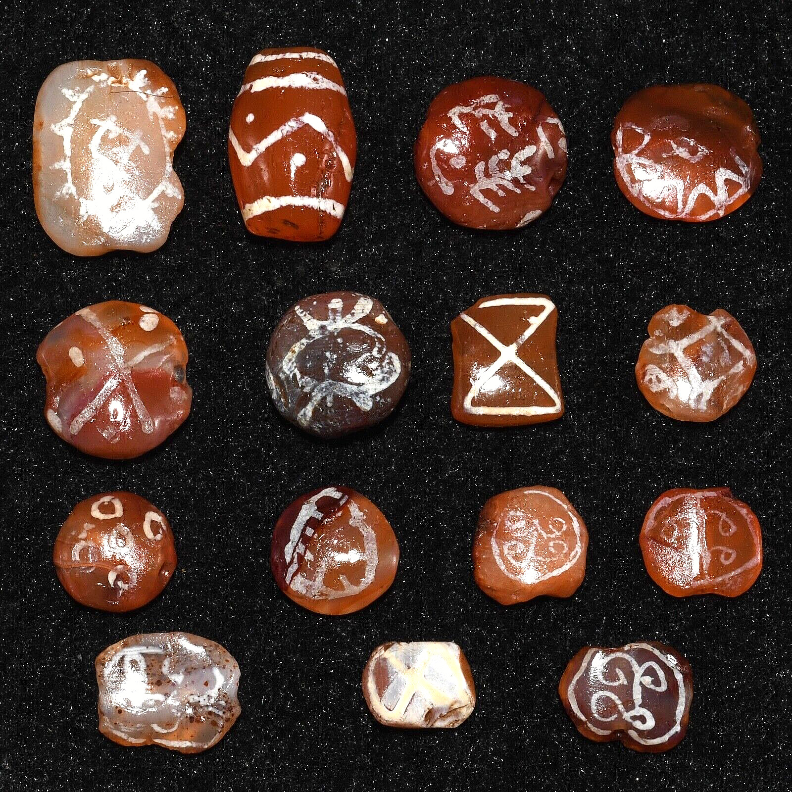 15 Large Ancient Central Asian Etched Carnelian Beads over 2000 Years Old