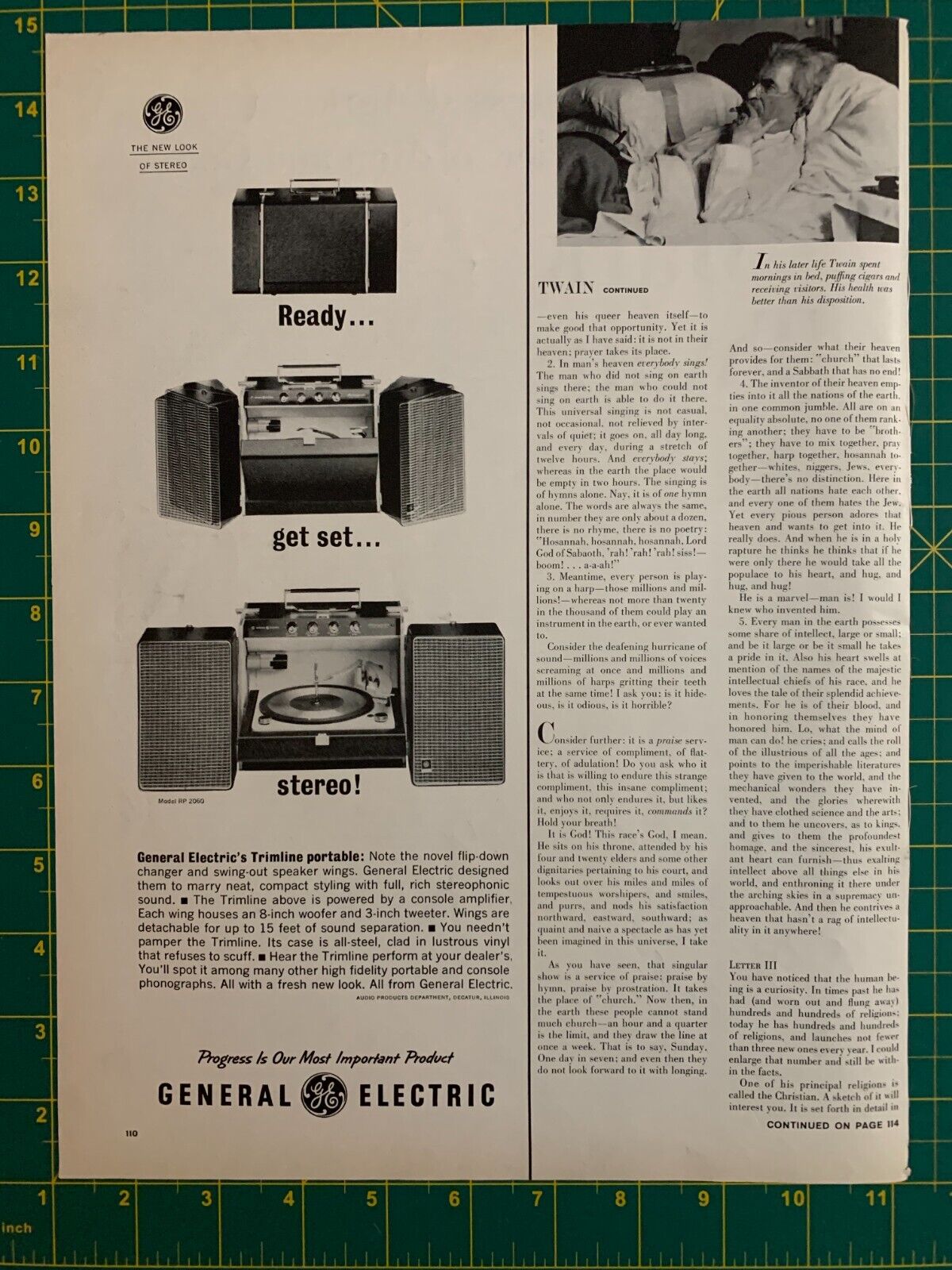 1962 Vintage General Electric GE Trimline Portable Stereo Records Print Ad K1