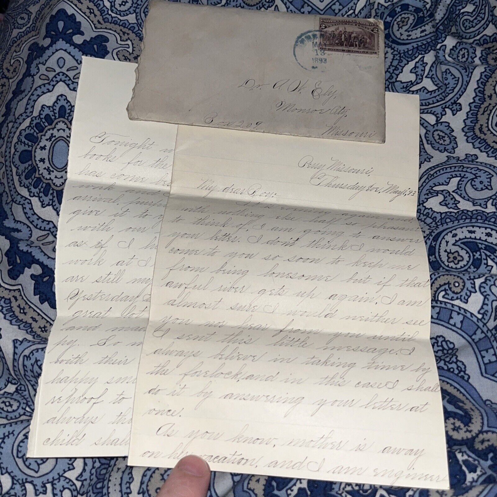 Antique 1893 Saucy Love Letter: Perry MO DR to Monroe City “Above Common Mortals