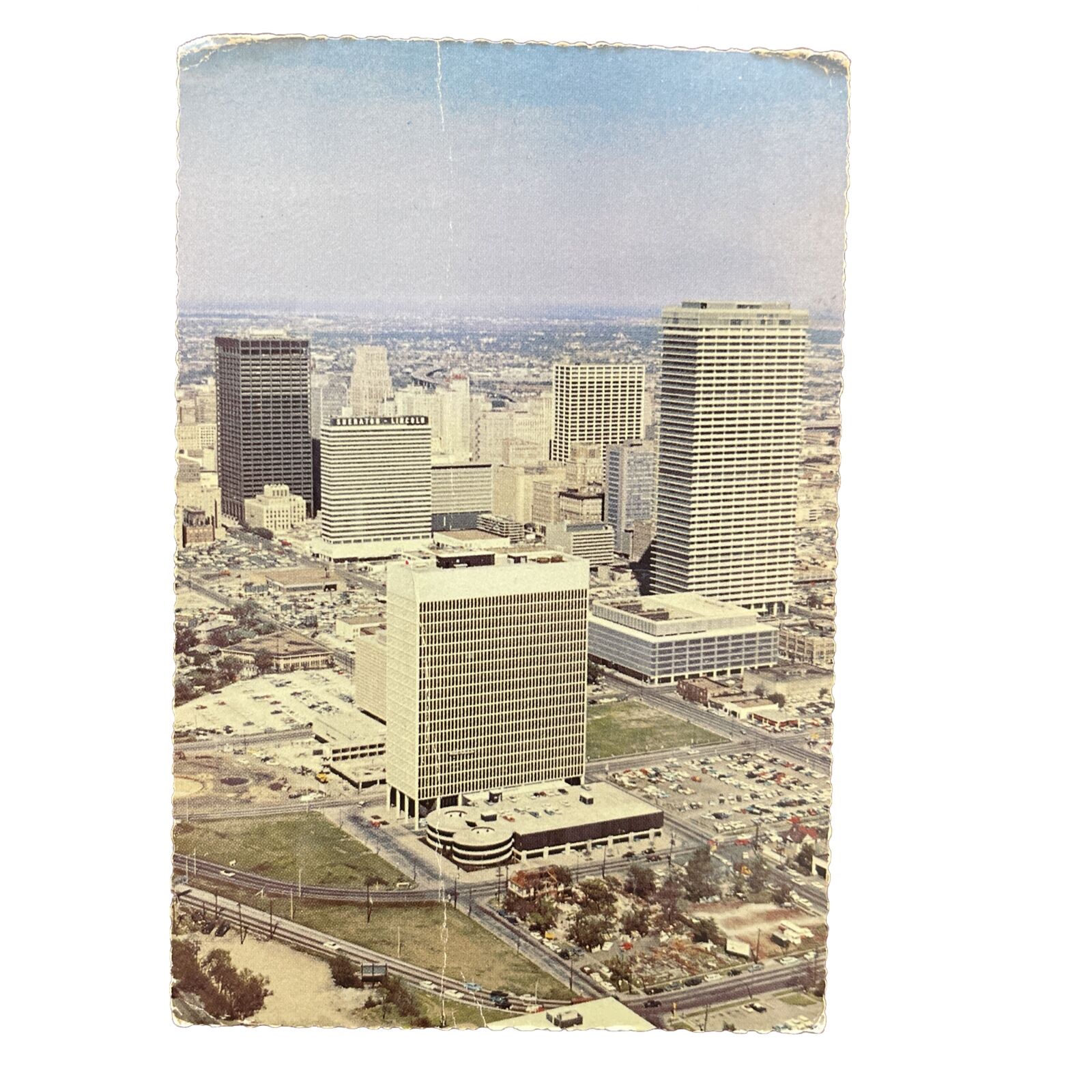 Aerial View Downtown  Houston TX, Humble Bldg, Cont Sz, Chrome, vintage 1972 PM