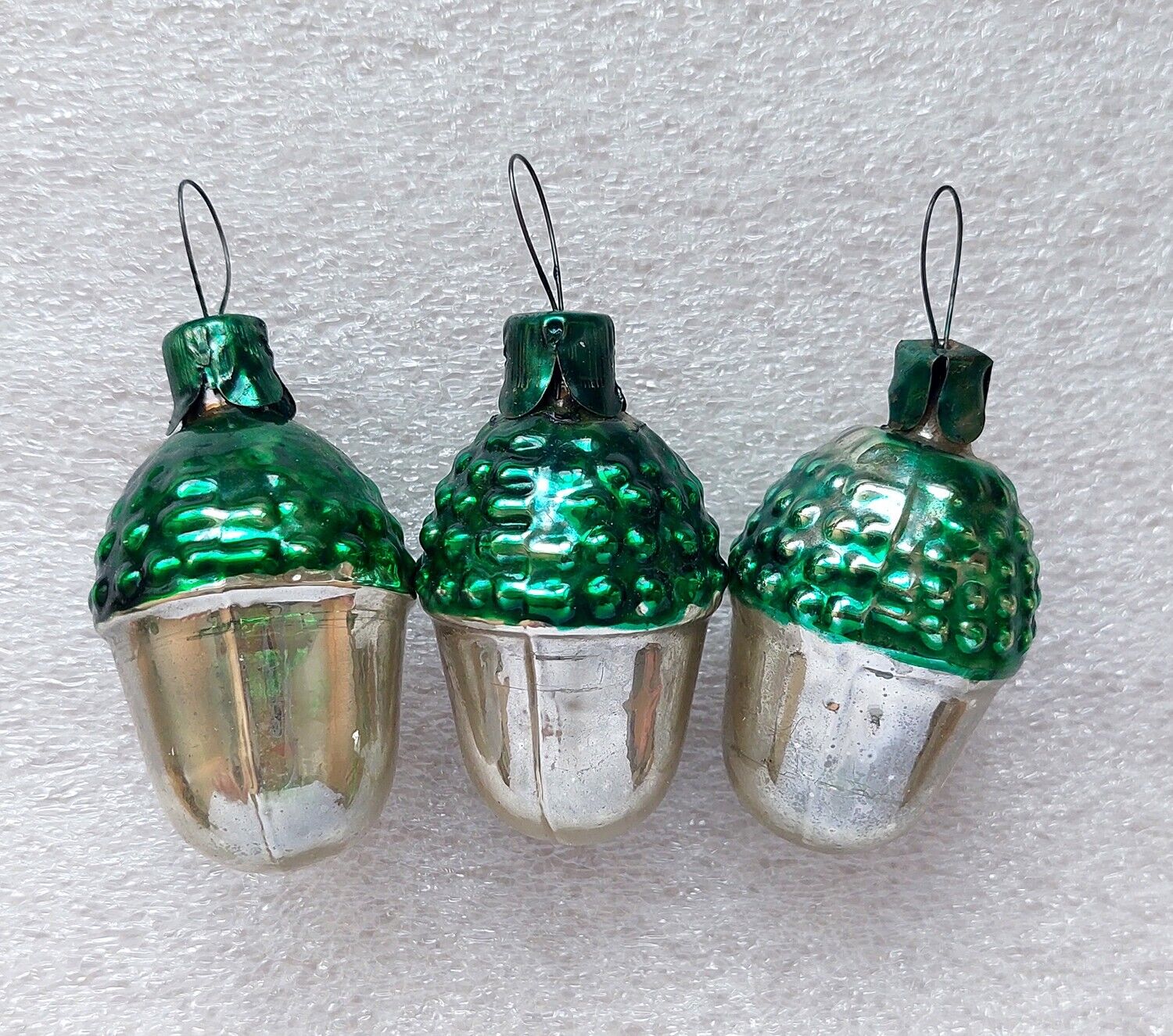 3 Antique Vintage USSR Glass Xmas Christmas Ornaments - Acorns