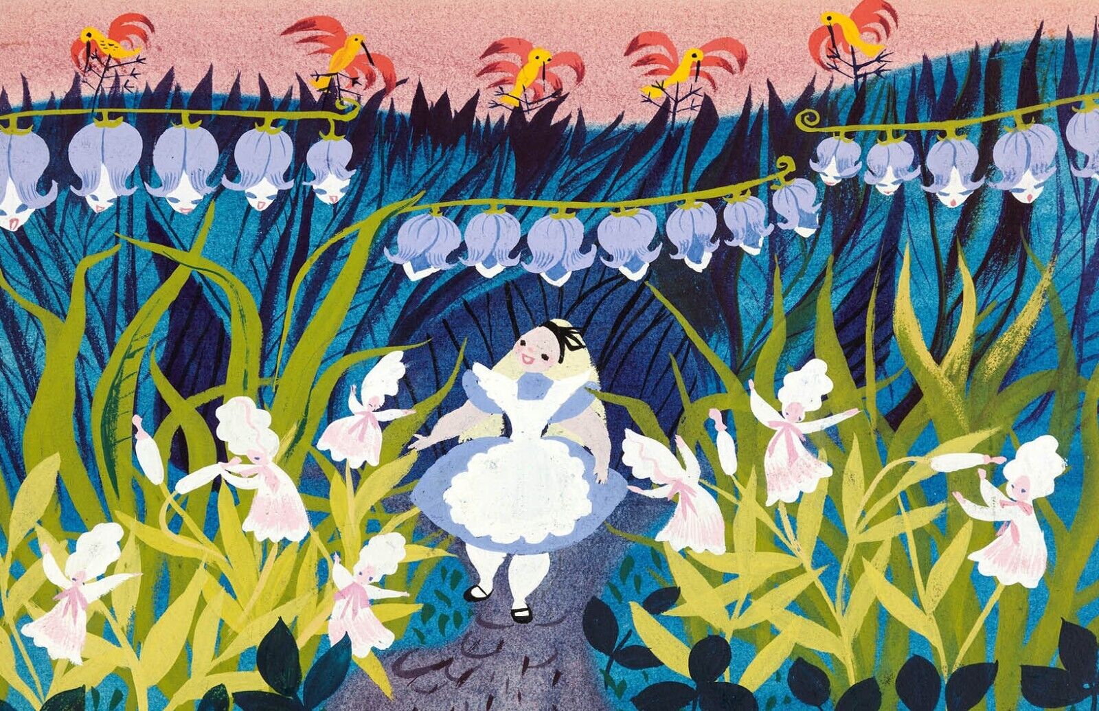 Mary Blair Disney Alice in Wonderland with the Lillies Birds Wildflowers Poster