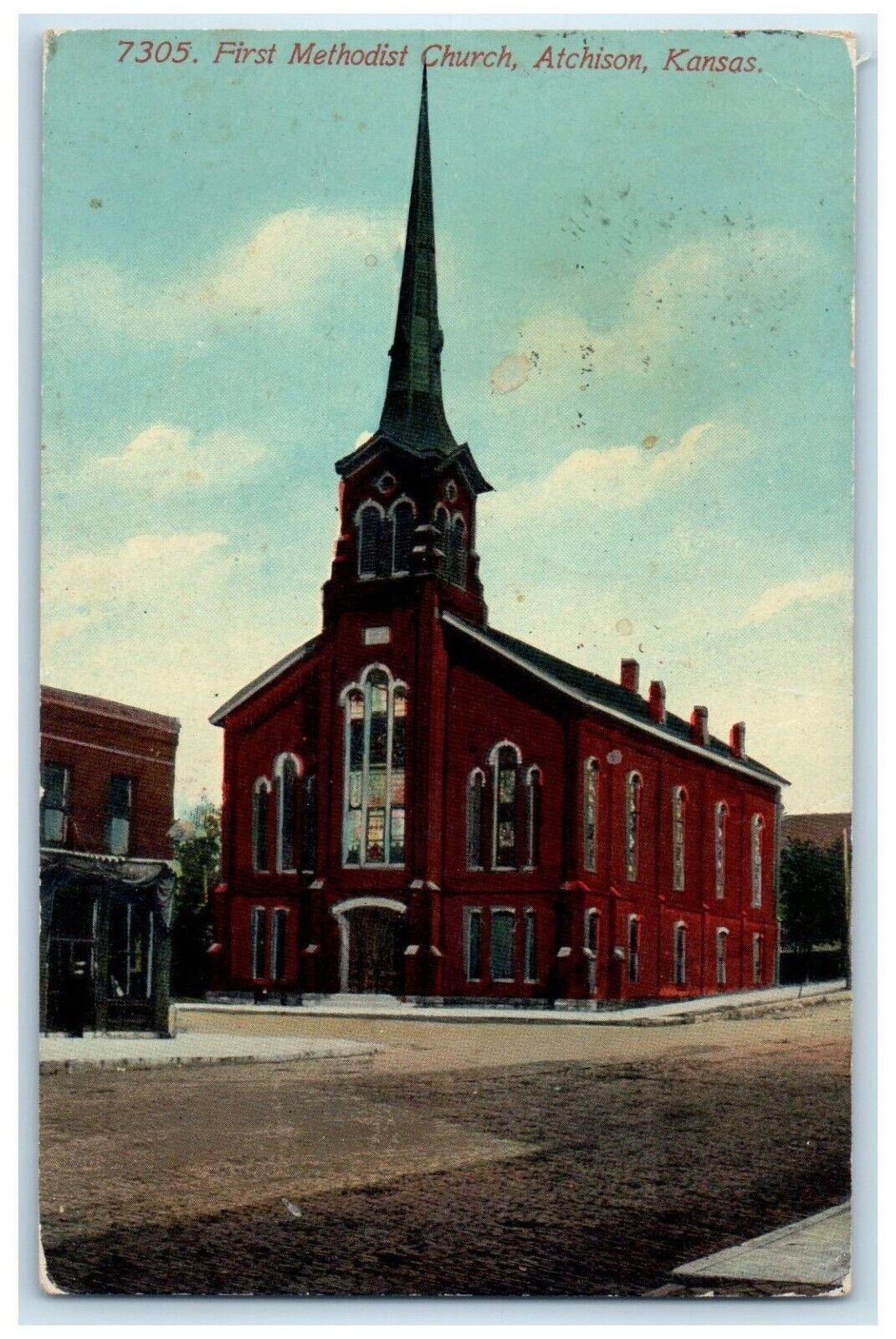 1912 First Methodist Church Chapel Exterior Atchison Kansas KS Vintage Postcard