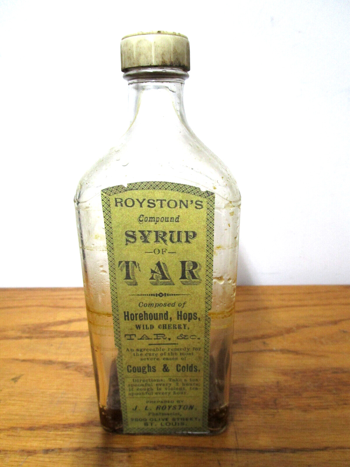 1880's-90's J.L. Royston Syrup of Tar, Horehound, Hops, Medicine Bottle