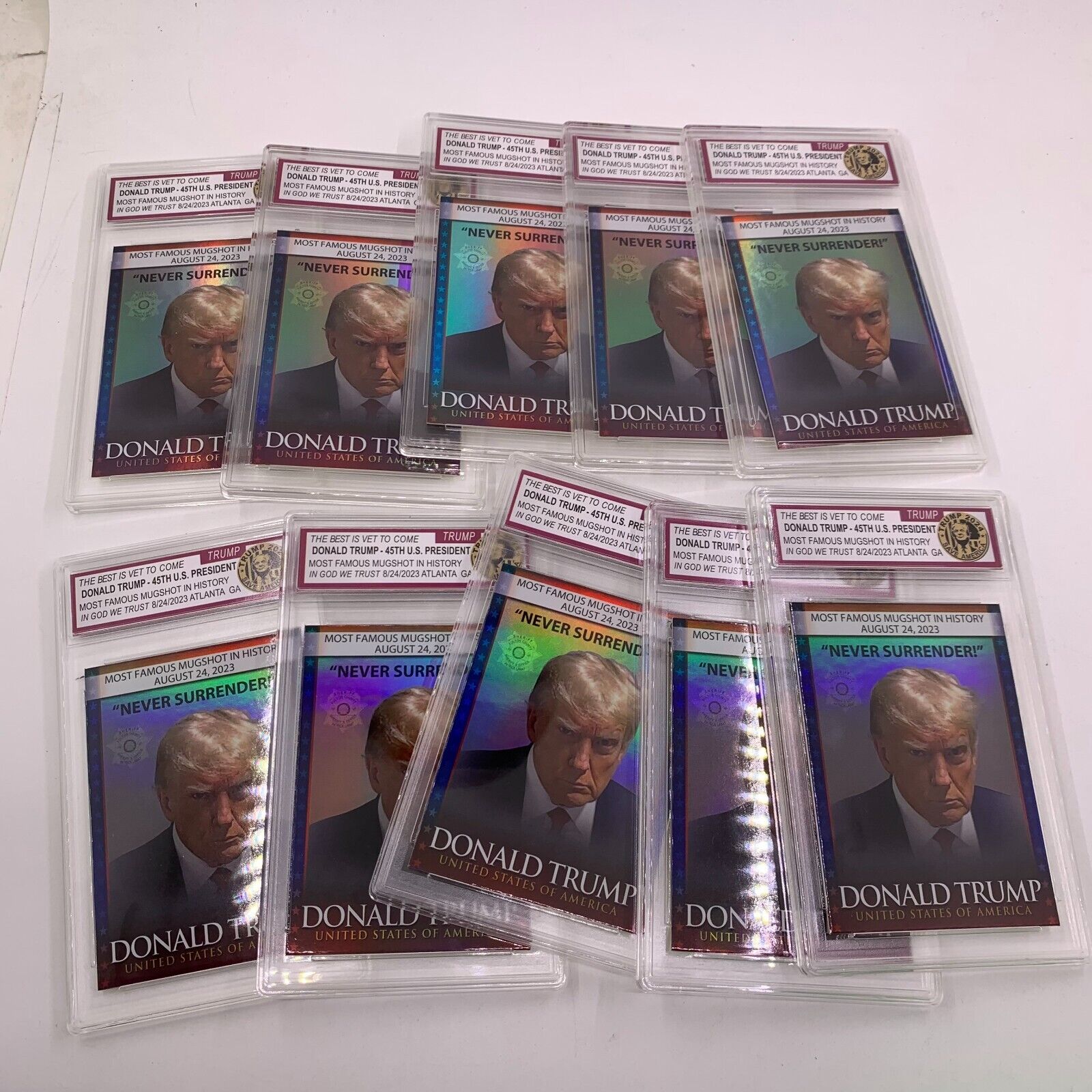 10pcs DONALD TRUMP President Never Surrender MUGSHOT Trading Cards Collectible