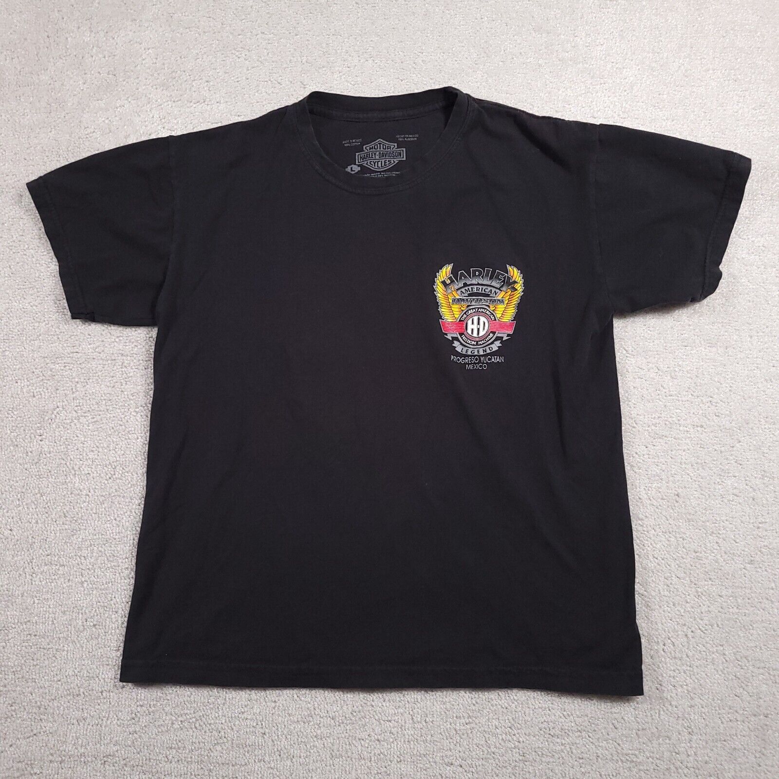 Harley Davidson Great American Freedom Mexico T Shirt Men’s Large Black Big Logo