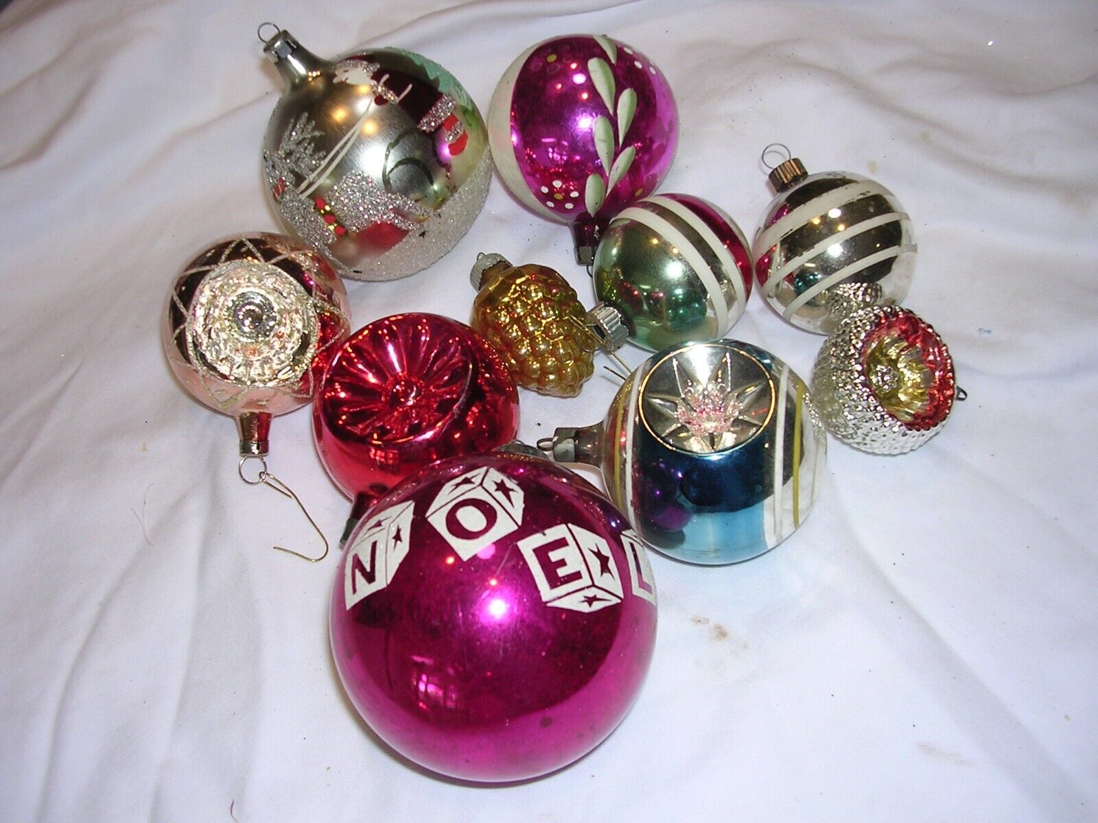 #CC Vintage 50\'s Christmas 10 Ornaments Lot Mercury Glass Shiny Brite Poland ++