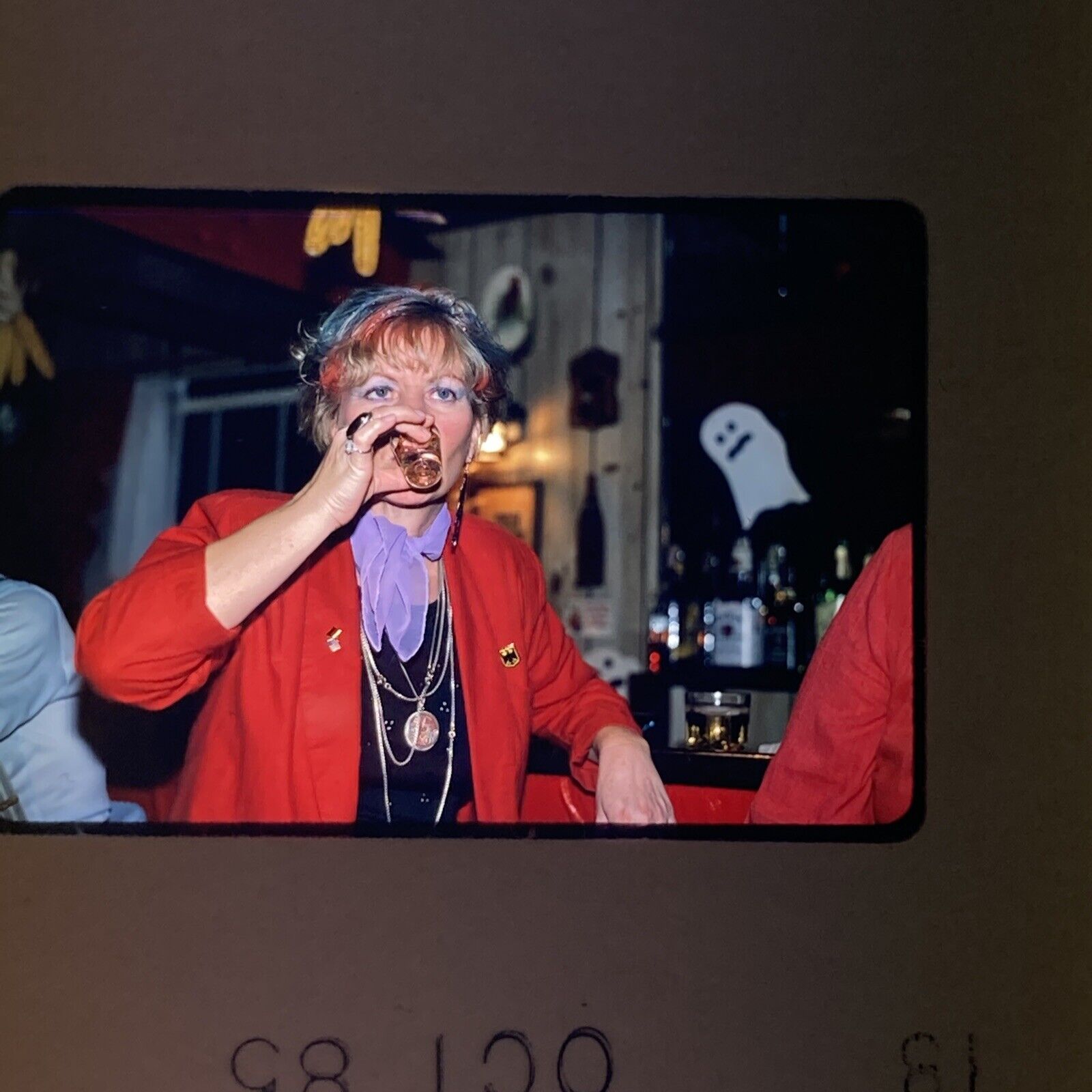 HALLOWEEN Woman Party Drinking Ghosts October 1985 35mm Original 2x2 Color Slide