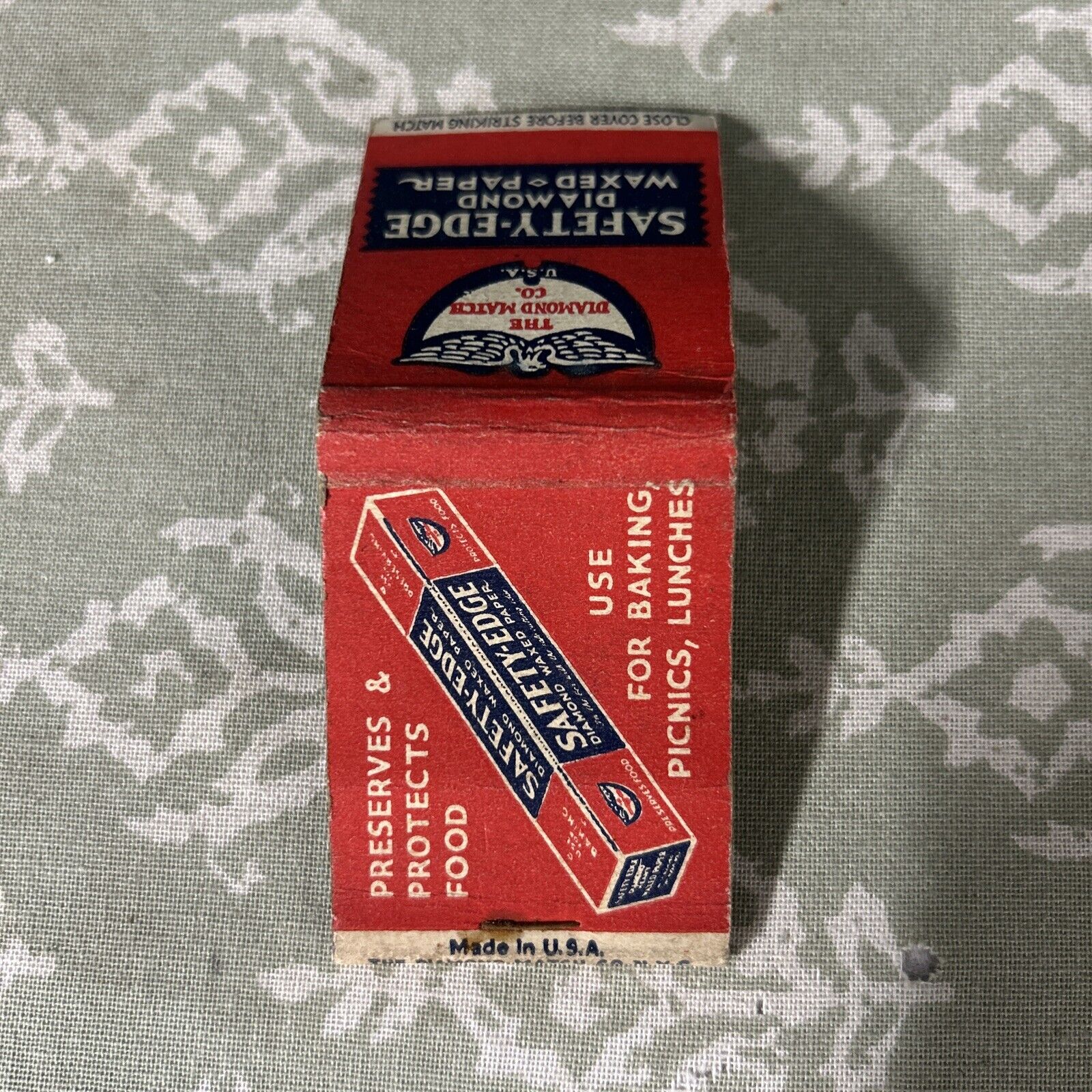 Rare Vintage Empty Matchbook Cover Safety-Edge Diamond Waxed Paper