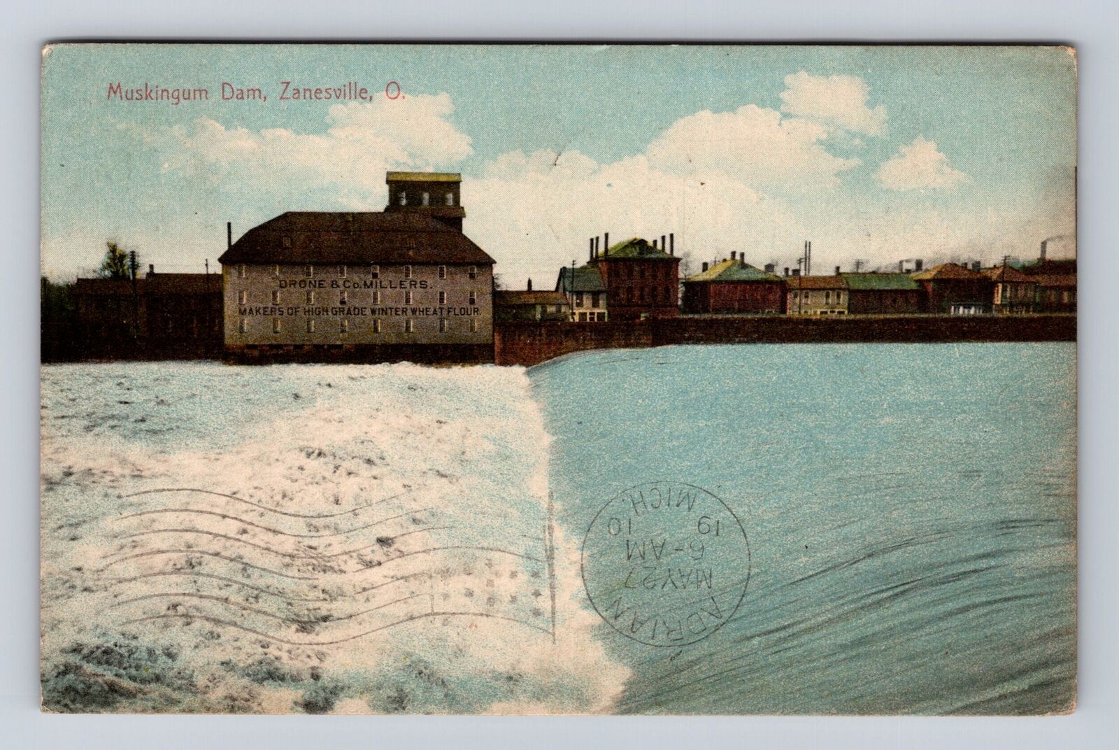 Zanesville OH-Ohio, Muskingum Dam, Drone Co. Millers, Vintage c1910 Postcard