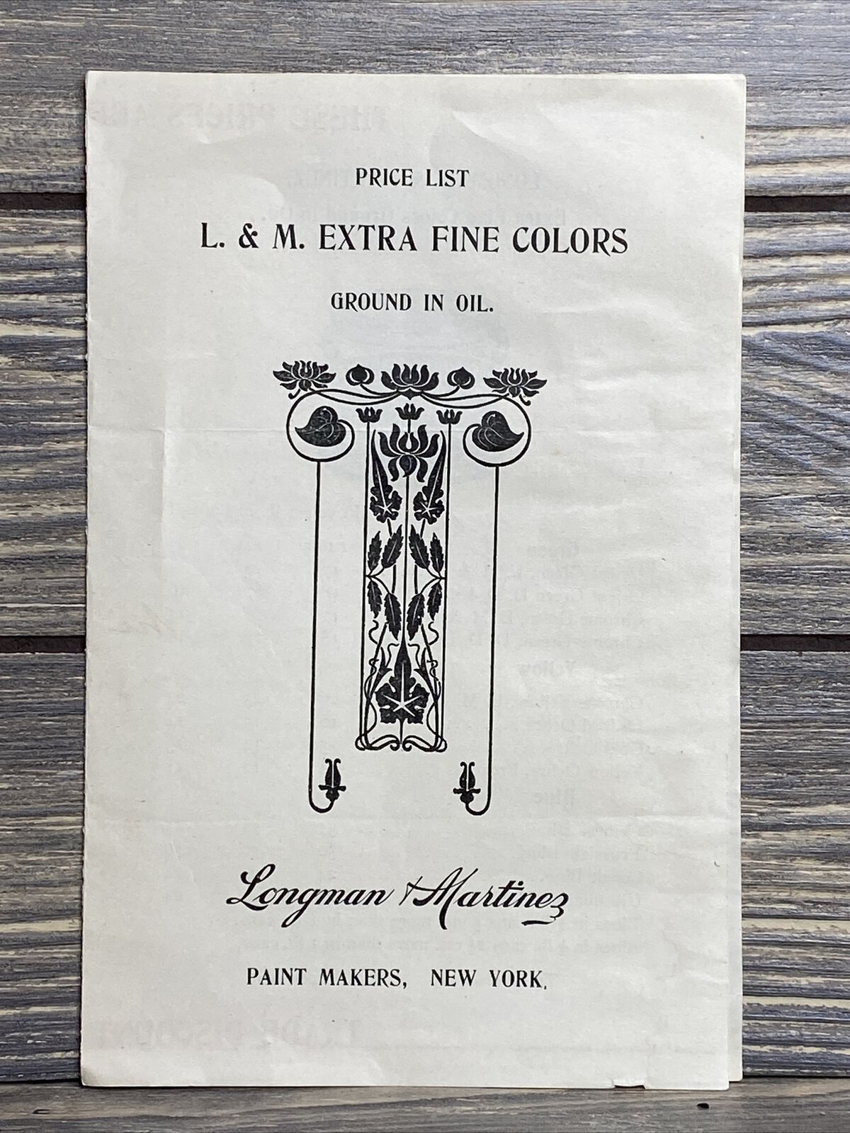 Vintage Longman And Martinez Paint Makers New York Price List Pamphlet