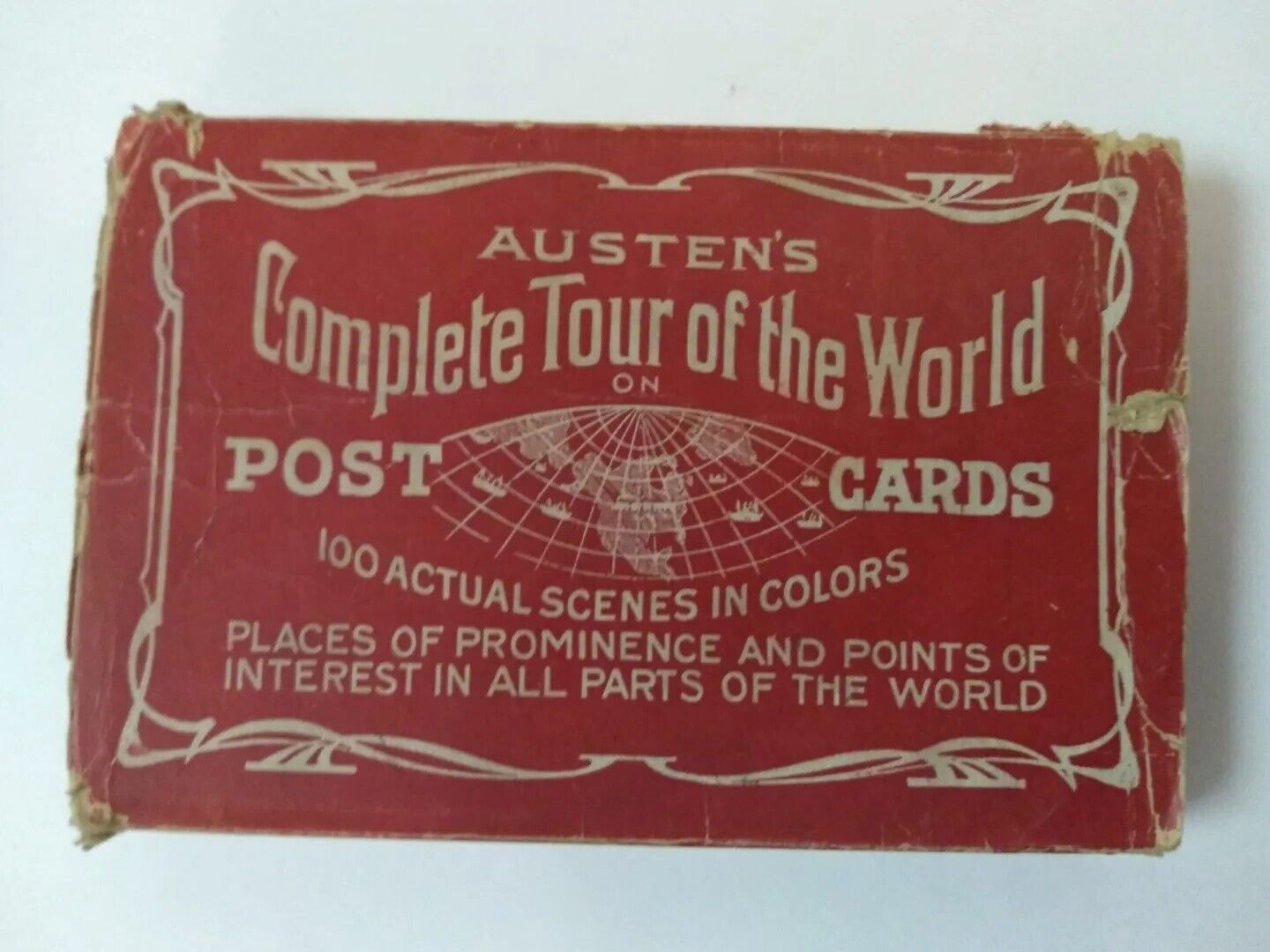 ANTIQUE 1909 AUSTEN'S COMPLETE TOUR OF THE WORLD 50 POST CARDS w/ ORIGINAL BOX 