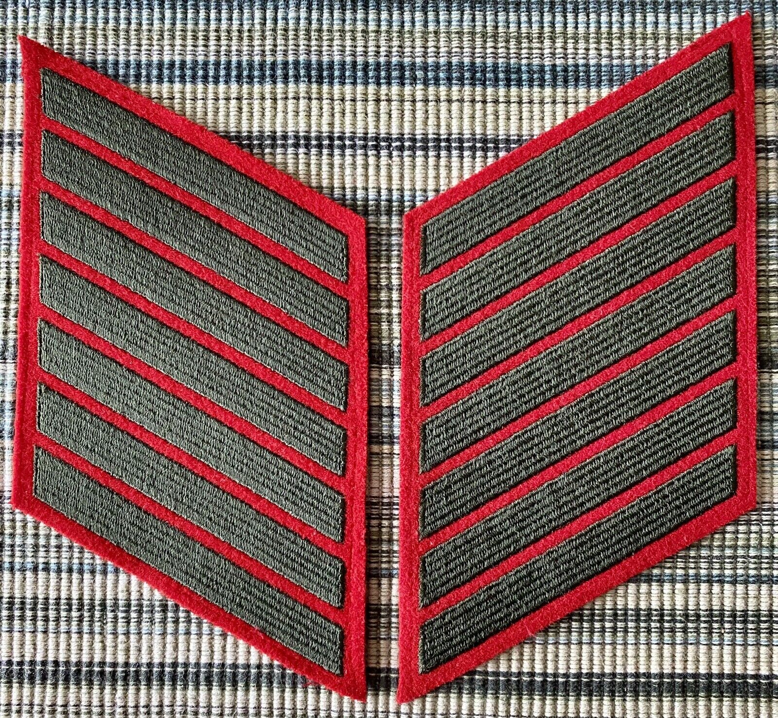 One pair of Marine Corps Seven Bar green /red Service Stripes USMC 7 Hash Marks