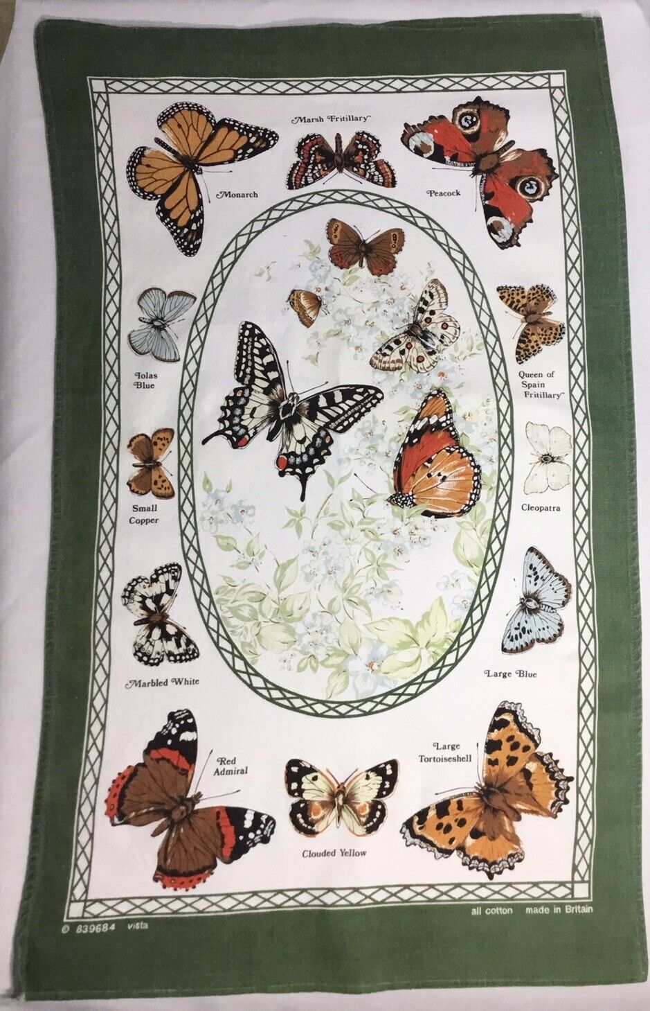 Vintage Assorted Butterflies Cotton Tea Towel Vista, Made In Britain, 29 X 17