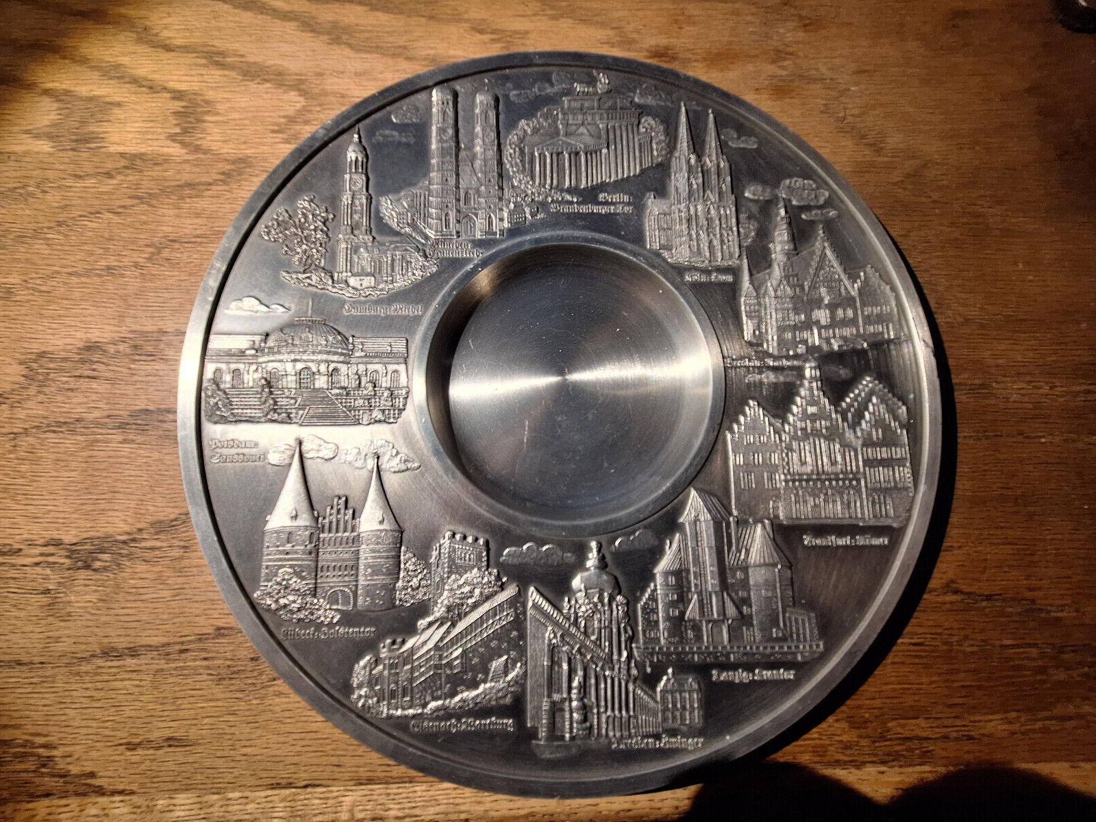 Vintage 11 City SKS Design German Pewter Decorative Plate