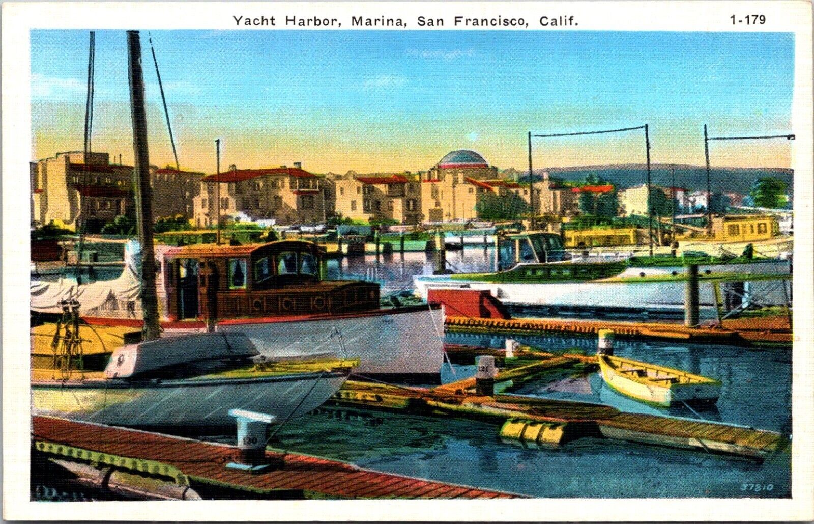San Fransico California CA Yacht Harbor Marina Boats Dock City View  Postcard