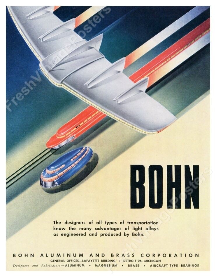 1940s streamlined future plane train bus art Bohn aluminum ad NEW POSTER 18x24