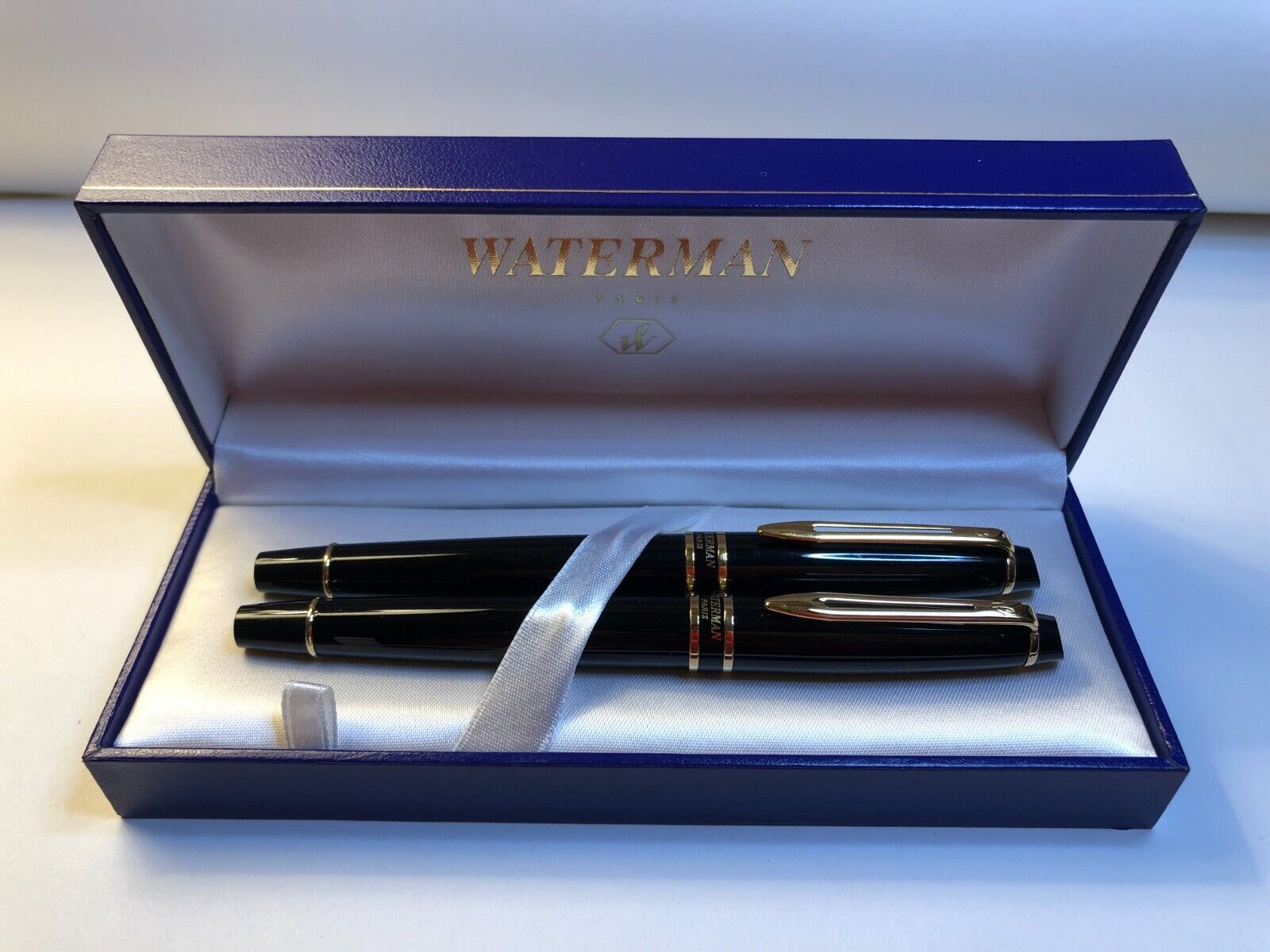 Waterman Paris Expert II Set Black & Gold Ballpoint Pen & Fountain Pen In Box
