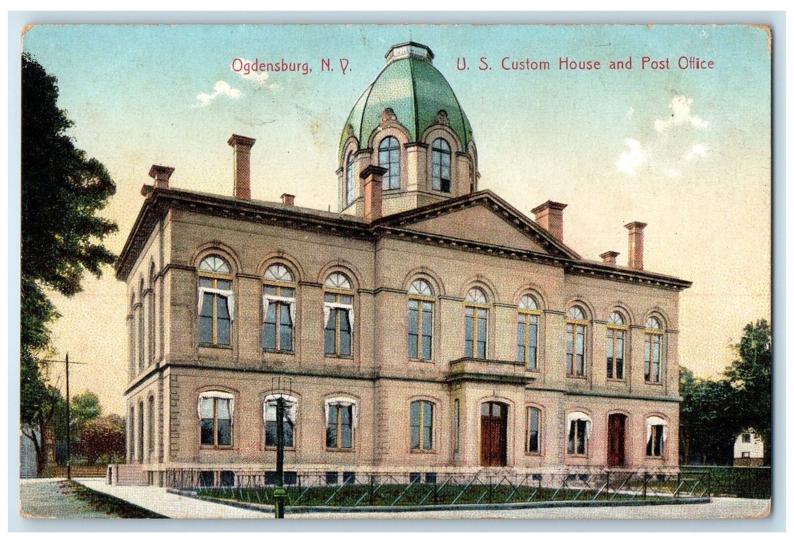 c1950's US Custom House And Post Office Building Ogdensburg New York NY Postcard