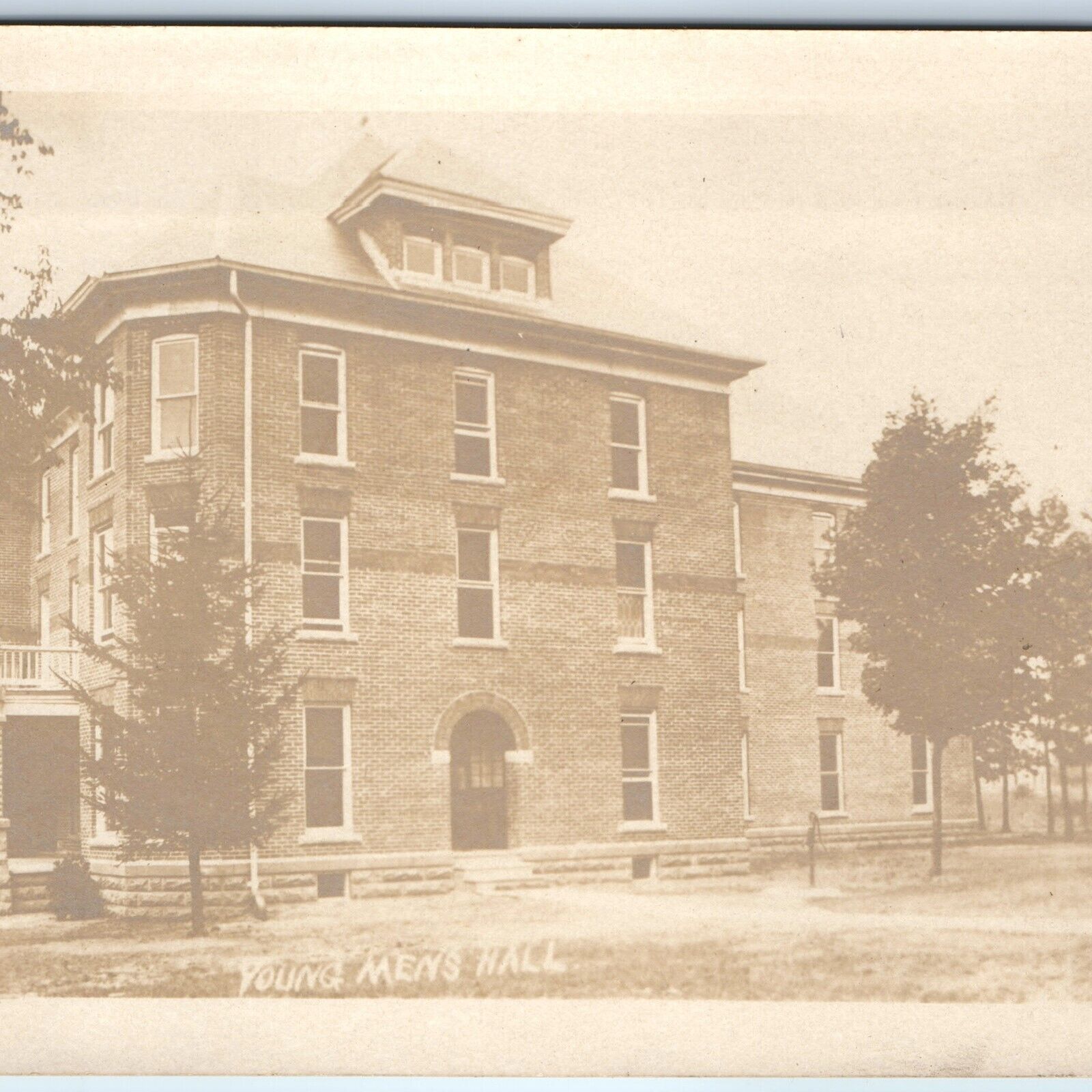 c1900s UDB Young Men's Hall RPPC Unknown Location Real Photo PC Early YMCA A127