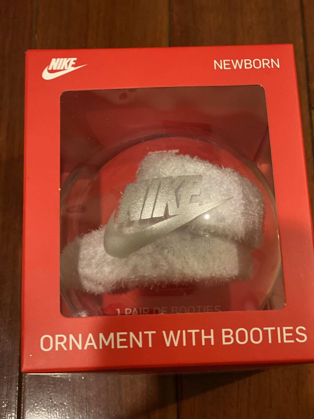 RARE Nike Holiday Christmas Ornament Newborn With Booties Baby White 0-6mos NIB