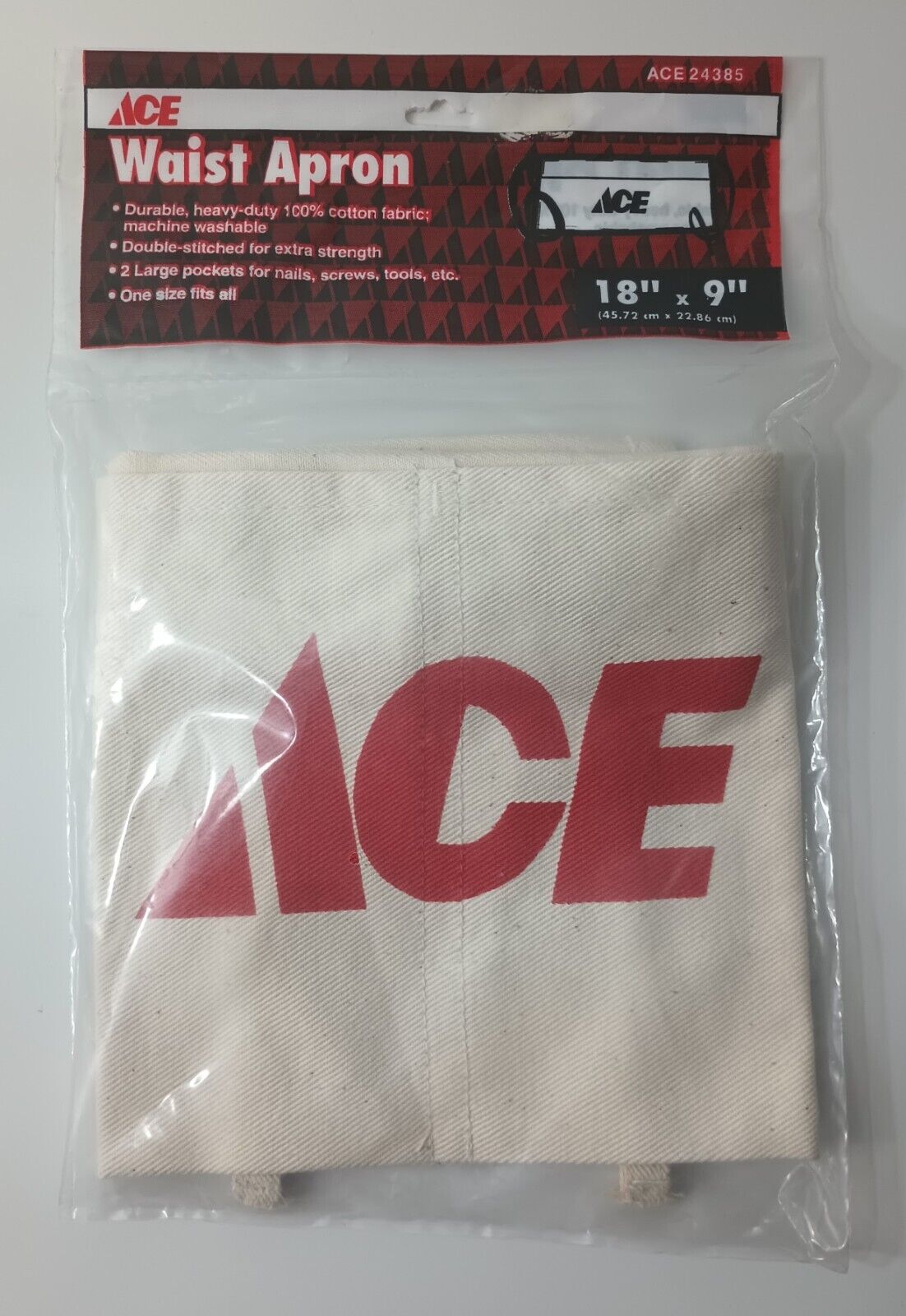 Vintage ACE Hardware Cotton Waist Apron 18\'\'x9\'\' Two Large Pockets 1997